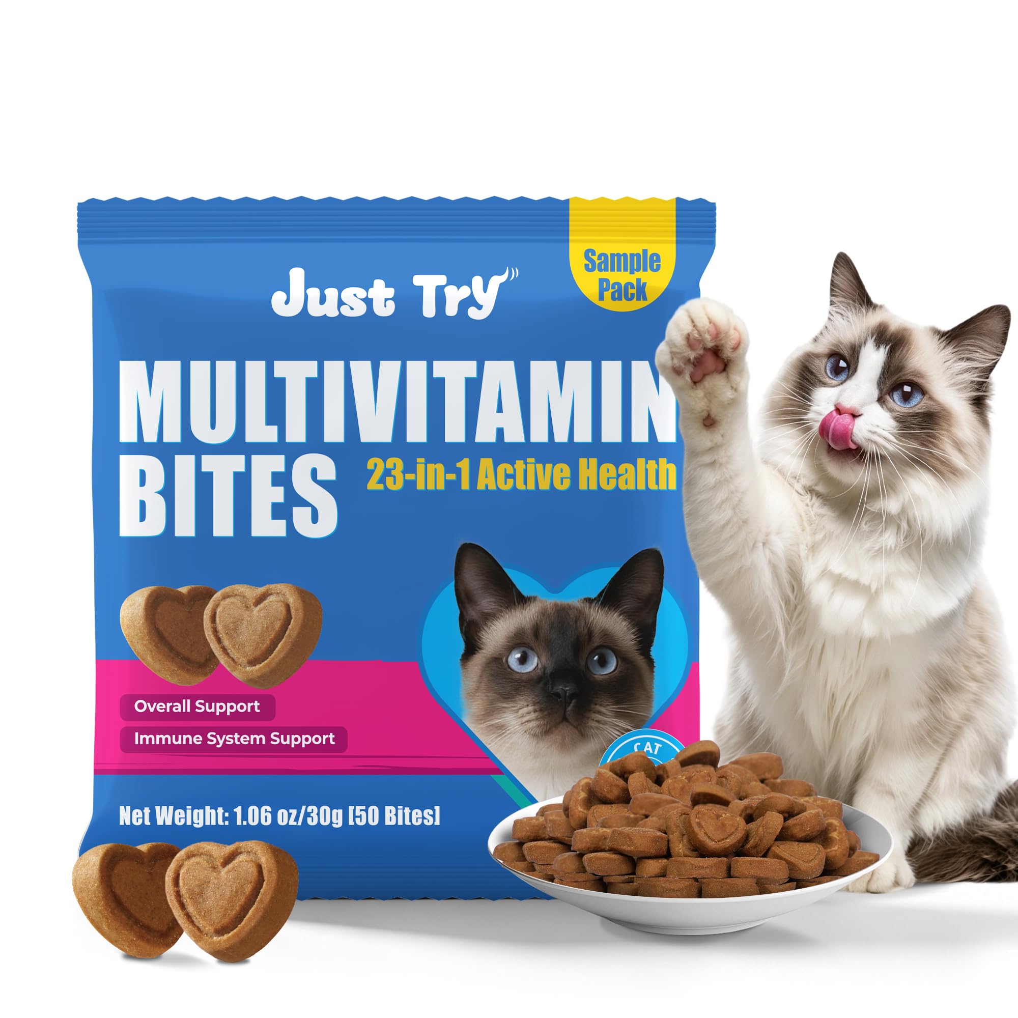Just Try 23 in 1 Taurine for Cats Vitamins Treats with L-Lysine for Immune, Joint Support Skin & Coat & Heart Health - Multivita