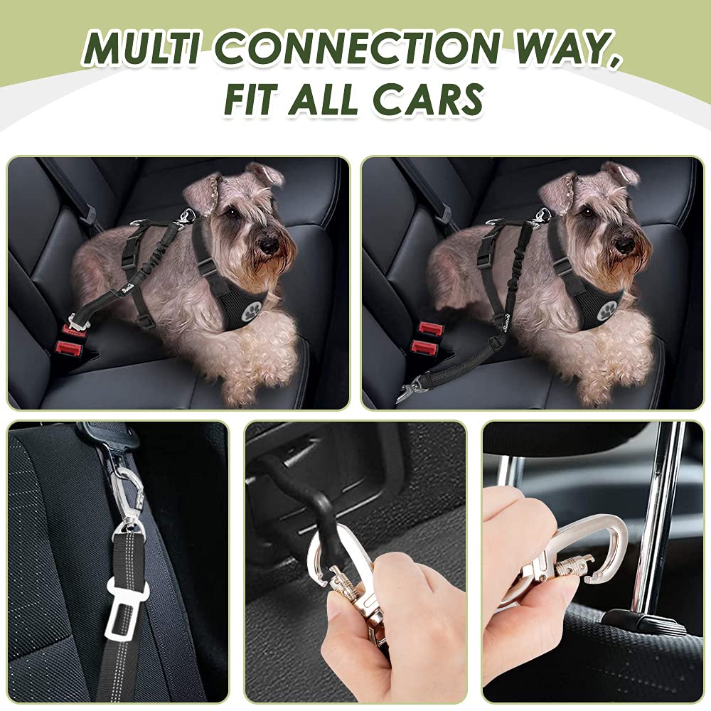 Slowton Dog Car Harness Seatbelt Set, Dog Vest Harness Adjustable Mesh Breathable & Vehicle Safety Seat Belt Tether With Elastic Bungee For Small Medium Large Pets(Pi,Xxxs)