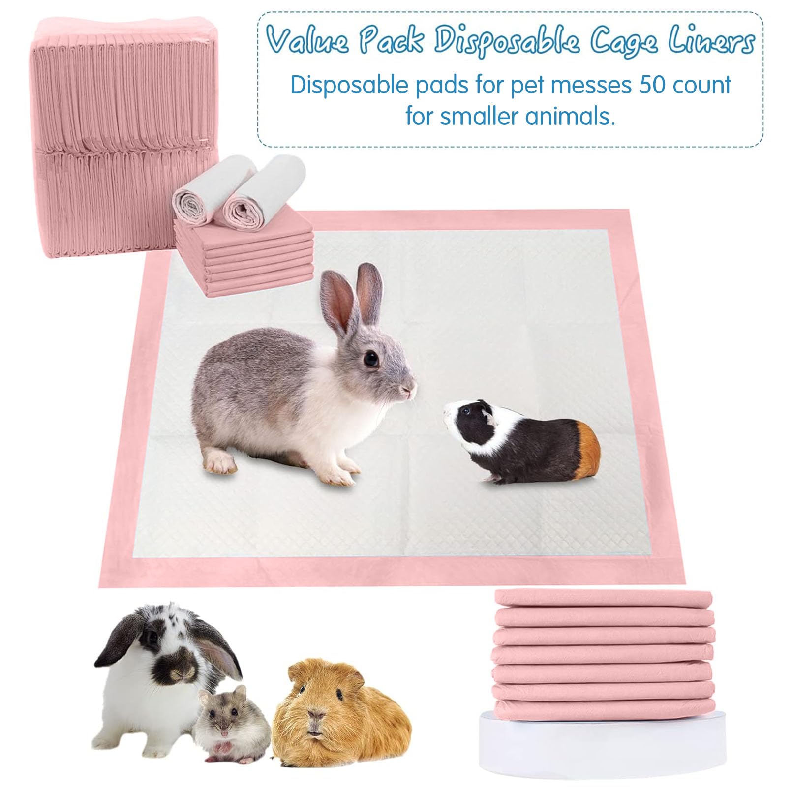 Tfwadmx Rabbit Pee Pads 50 Pcs 18''   13'' Disposable Cage Liners Leak-Proof Super Absorbent Potty Training Pad for Puppy Guinea