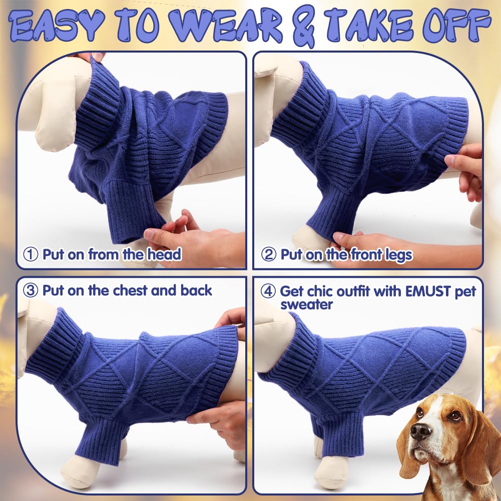 Emust Dog Sweater, Warm Cat Sweater With Turtleneck, Knit Dog Sweaters For Small Medium Large Dogs For Fall & Winter,Navy Xxl