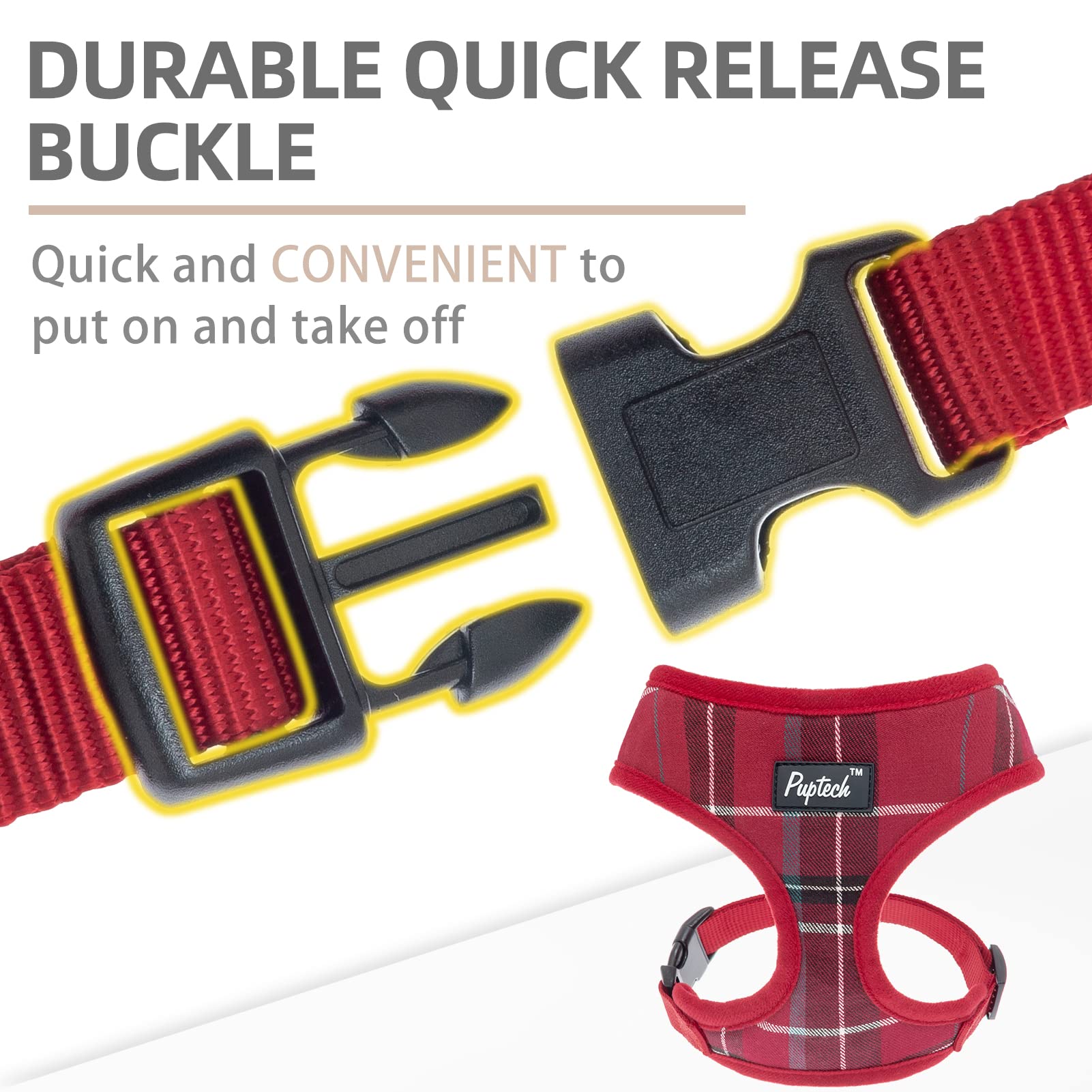 Pupteck Soft Mesh Dog Harness And Leash Set Pet Puppy Cat Comfort Padded Vest No Pull Harnesses, Red, M