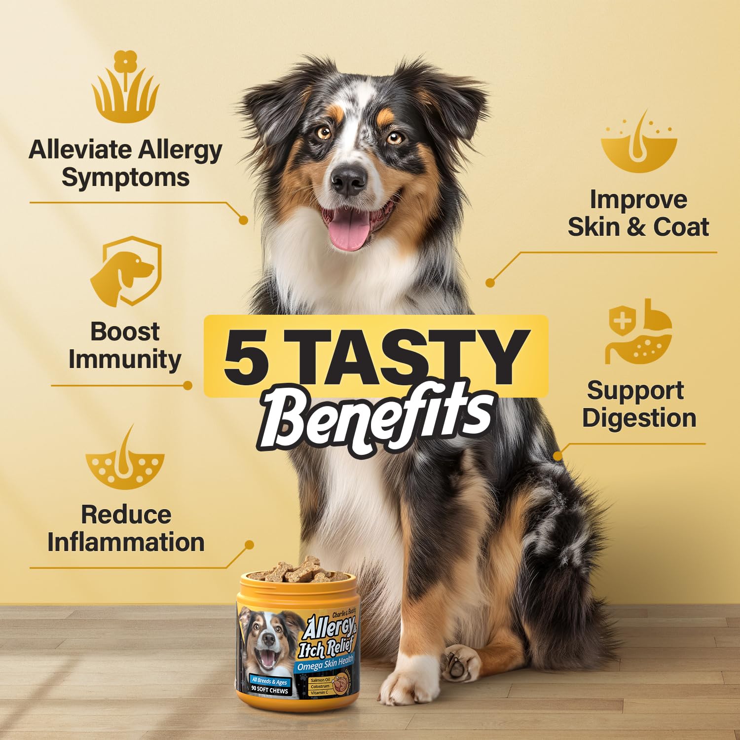 Dog All?rgy Relief Chews, Immun? Support & It?h R?lief for Dogs, Skin and Coat Supplements with Omega 3 Fish Oil, ACV, Vitamin C