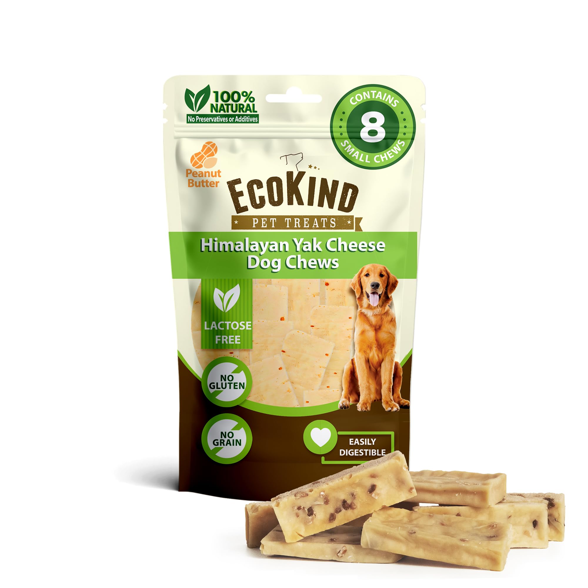EcoKind Premium Gold Yak Cheese Himalayan Dog Chews, Healthy Dog Treats for Small Dogs, All Natural, High Protein Chew, Peanut B