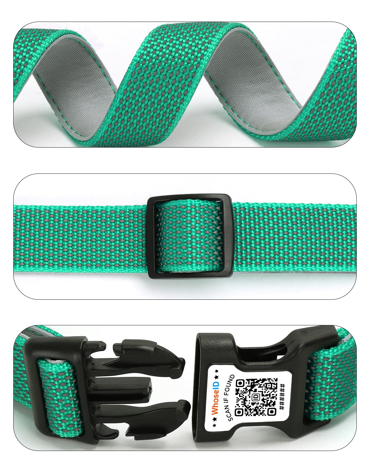 Whoseid Reflective Dog Collar With Airtag Holder,Adjustable Dog Collar With Neoprene Padded & Anti-Lost Qr Code Buckle (Green, M