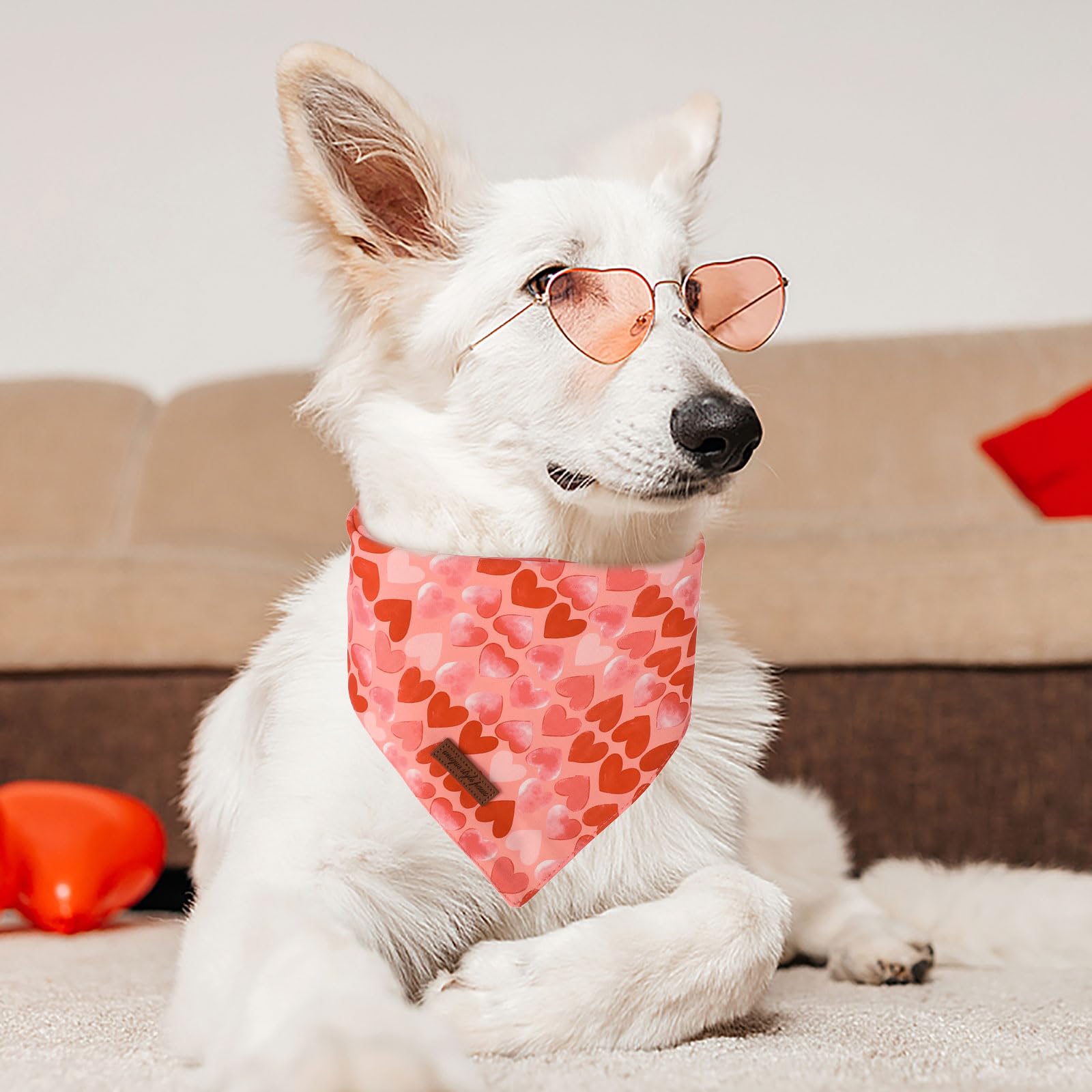 Unique Style Paws Dog Valentine'S Day Bandanas 2Pcs Washable Cotton Triangle Painting Love Heart Dog Scarfs For Small Medium Lar