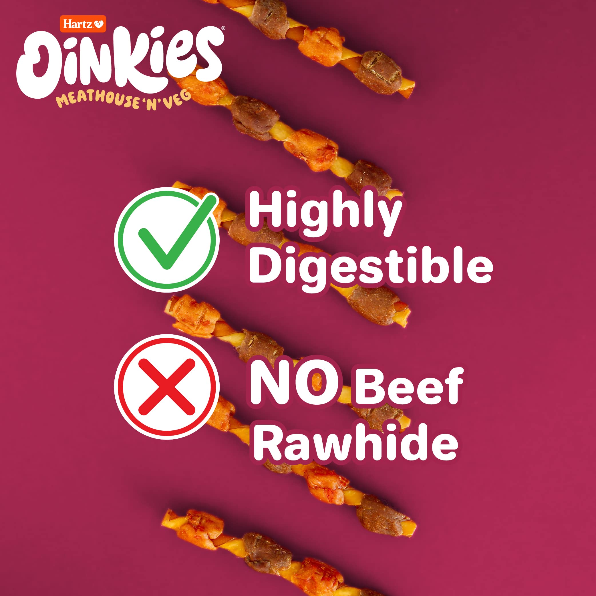 Oinkies MeathousenVeg Hearty Kabobs Dog Treats with Real Chicken, Duck, Carrots, and Sweet Potato, Long-Lasting Yet Highly Dig