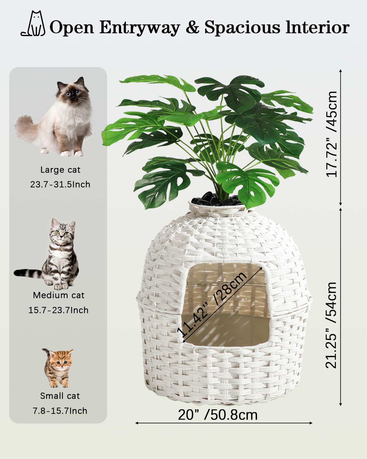 Setvson Cat Litter Box Plant Enclosure, Hidden Handwoven Rattan With Cat Litter Box Furniture And Artificial Plants, Odor Contro