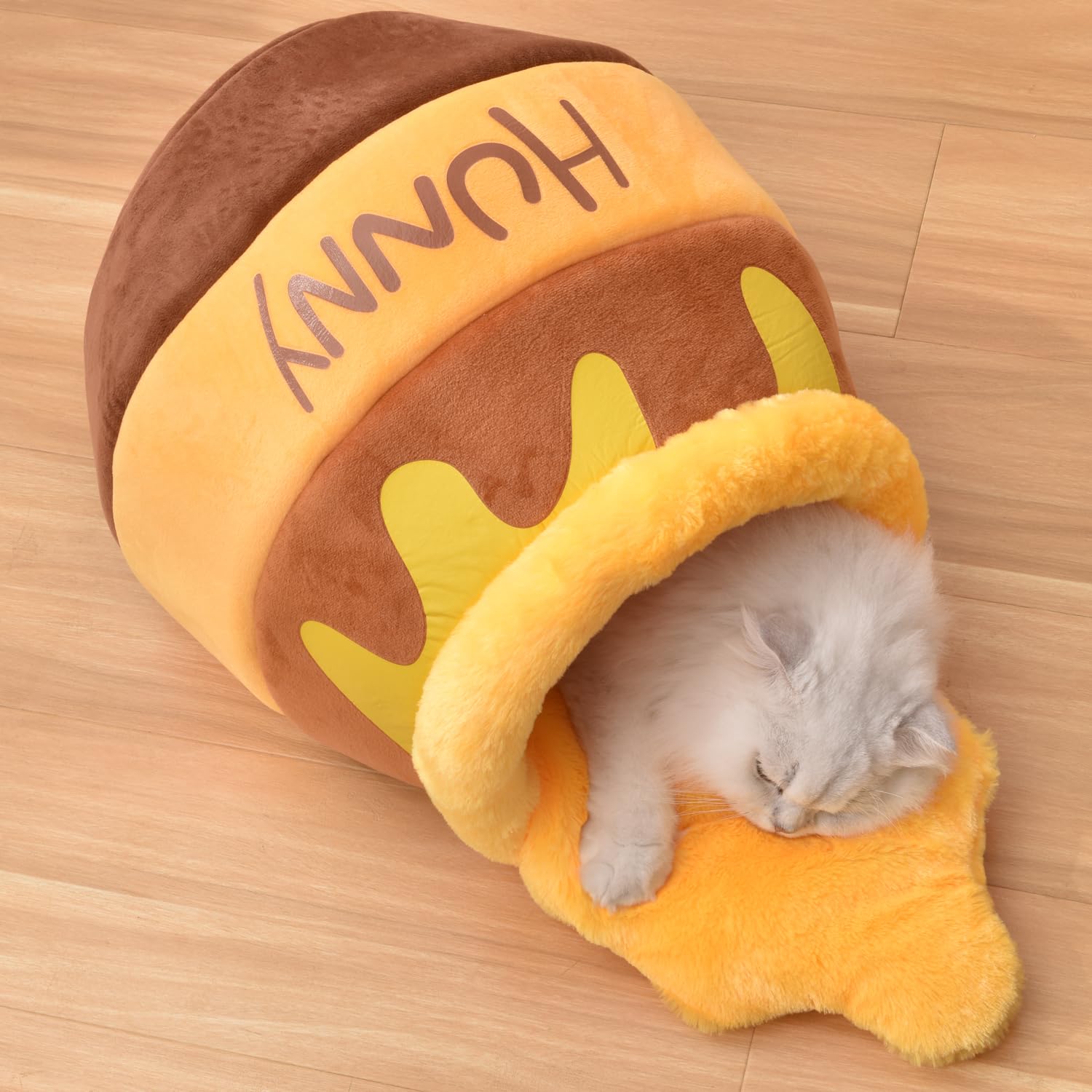 Honey Pot Cat Cave Bed, Soft and Thick Rebound Sponge Pet Nest with Removable & Washable Cushion, Cute Cartoon Design for Small 