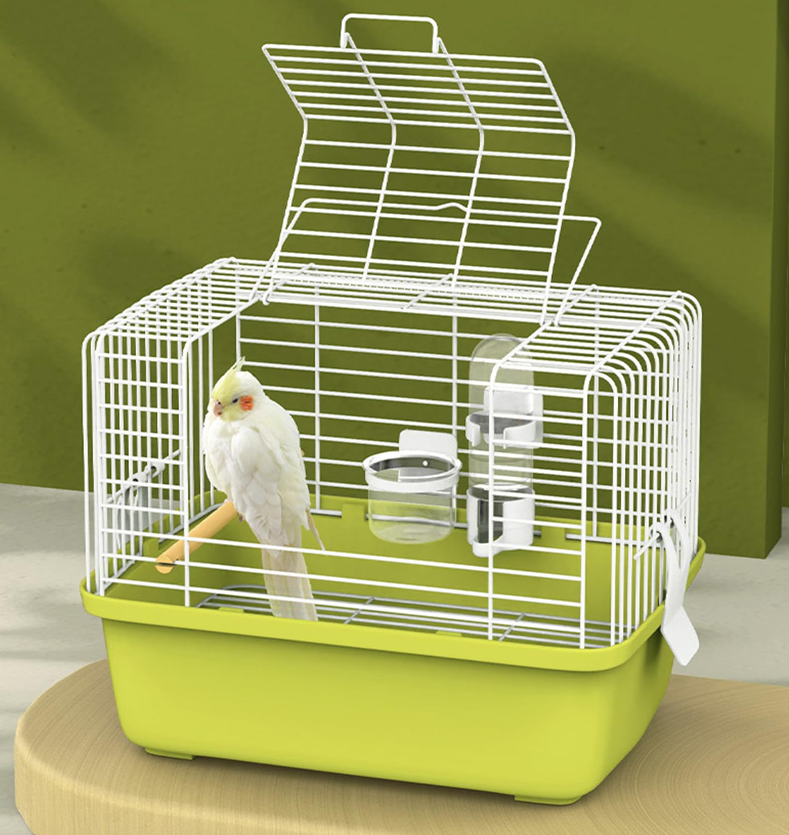 Portable Bird Travel Carrier Cage - 360 Full View Wire Carrier with Feeder & Water Cup for Cockatiels, Parakeets - Locking Door,