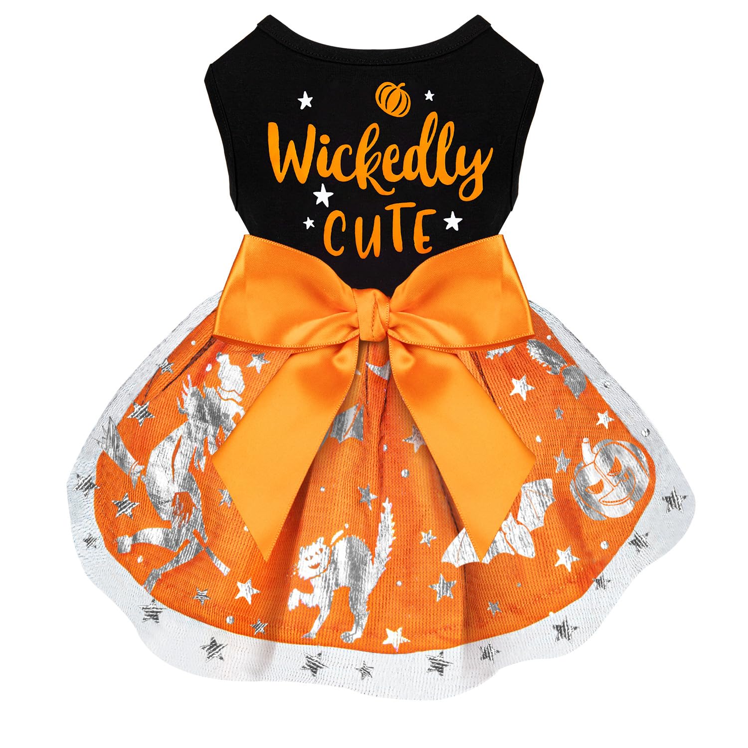 Funny Puppy Dress With Bow - Small & Large Dog Halloween Costumes, Pumpkin Witch Bat Pet Costume (Large, Wickedly Cute)