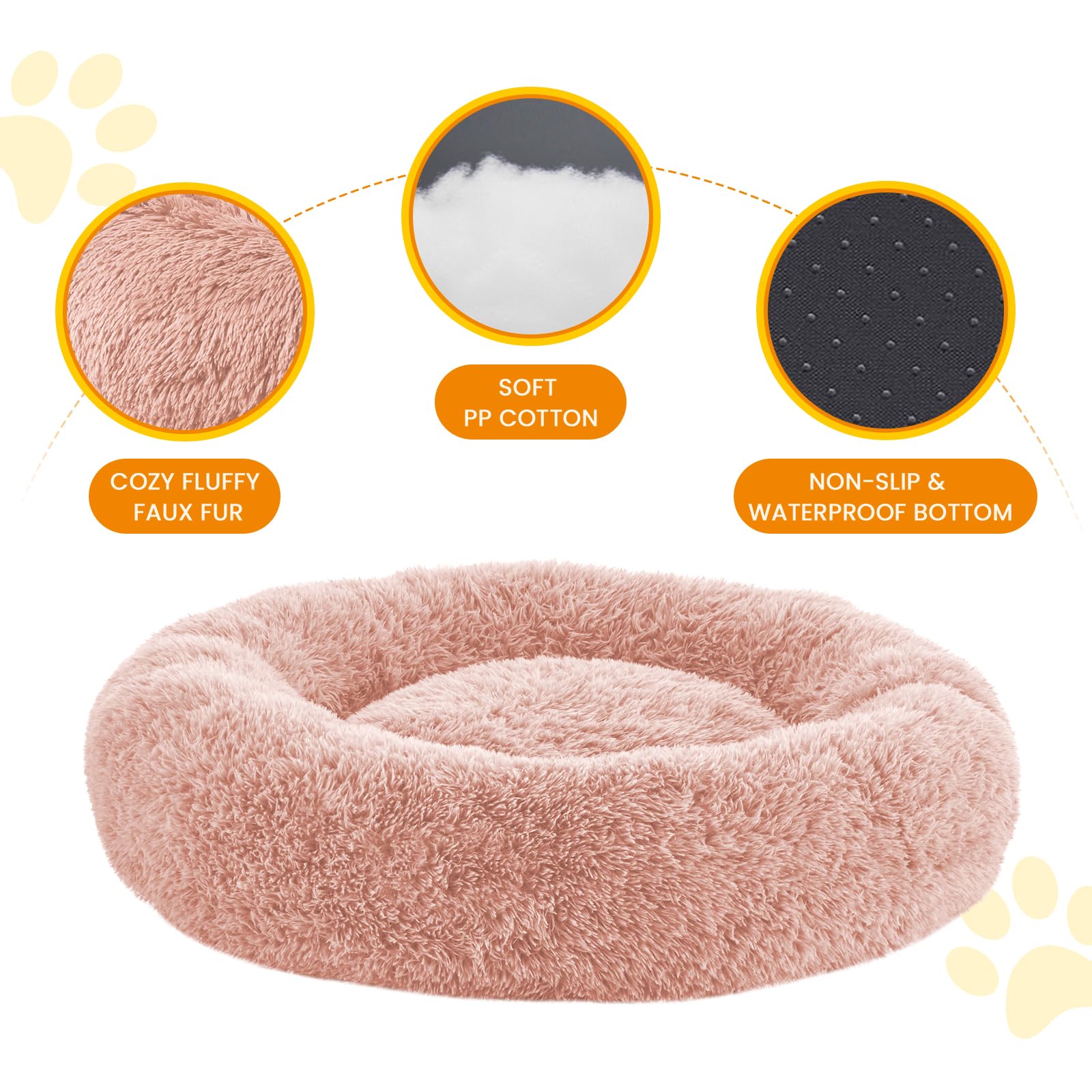 Urgvanz Pet Dog Beds For Large Dogs, Pink Calming Dog Bed, Plush Fluffy Round Cuddler, Machine Washable Dount Dog Bed, 34Inch An