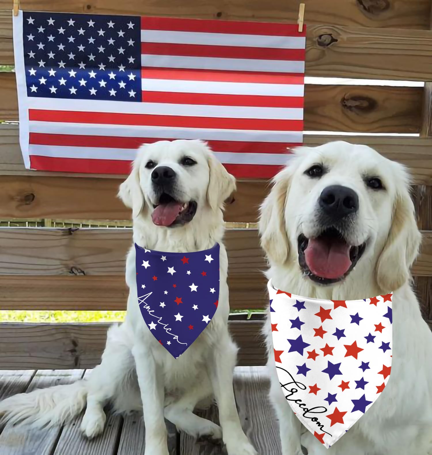 4Th Of July Dog Bandanas, Reversible Dual-Layer Patriotic Theme Design 2 Pack, Freedom Independence Day Square Dog Kerchief, Ame