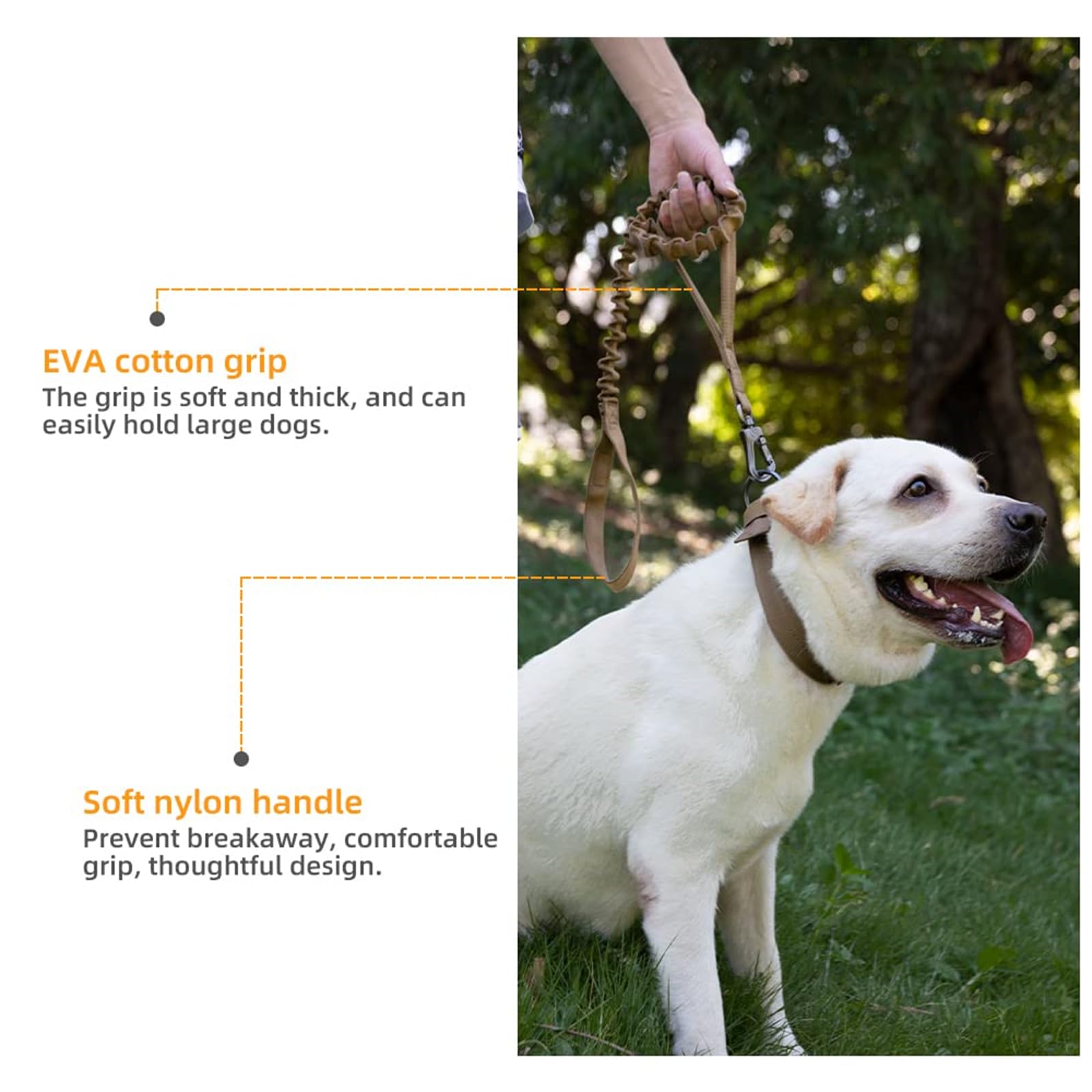 Excellent Elite Spanker Military Bungee Dog Leash Elastic Leads Rope With 2 Padded Control Handle For Medium And Small Dogs (Coyote Brown)