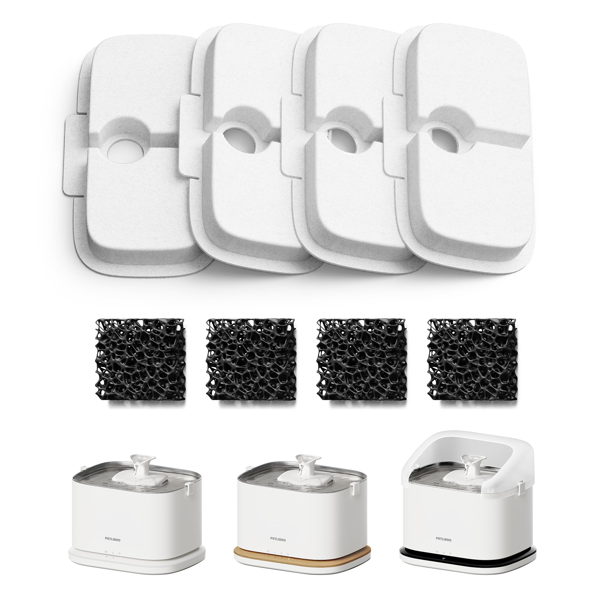 PETLIBRO Cat Water Fountain Filter, 4 Packs Cat Fountain Filter Replacement & Sponges for Dockstream WF106/WF116/WF105/WF115/WF0