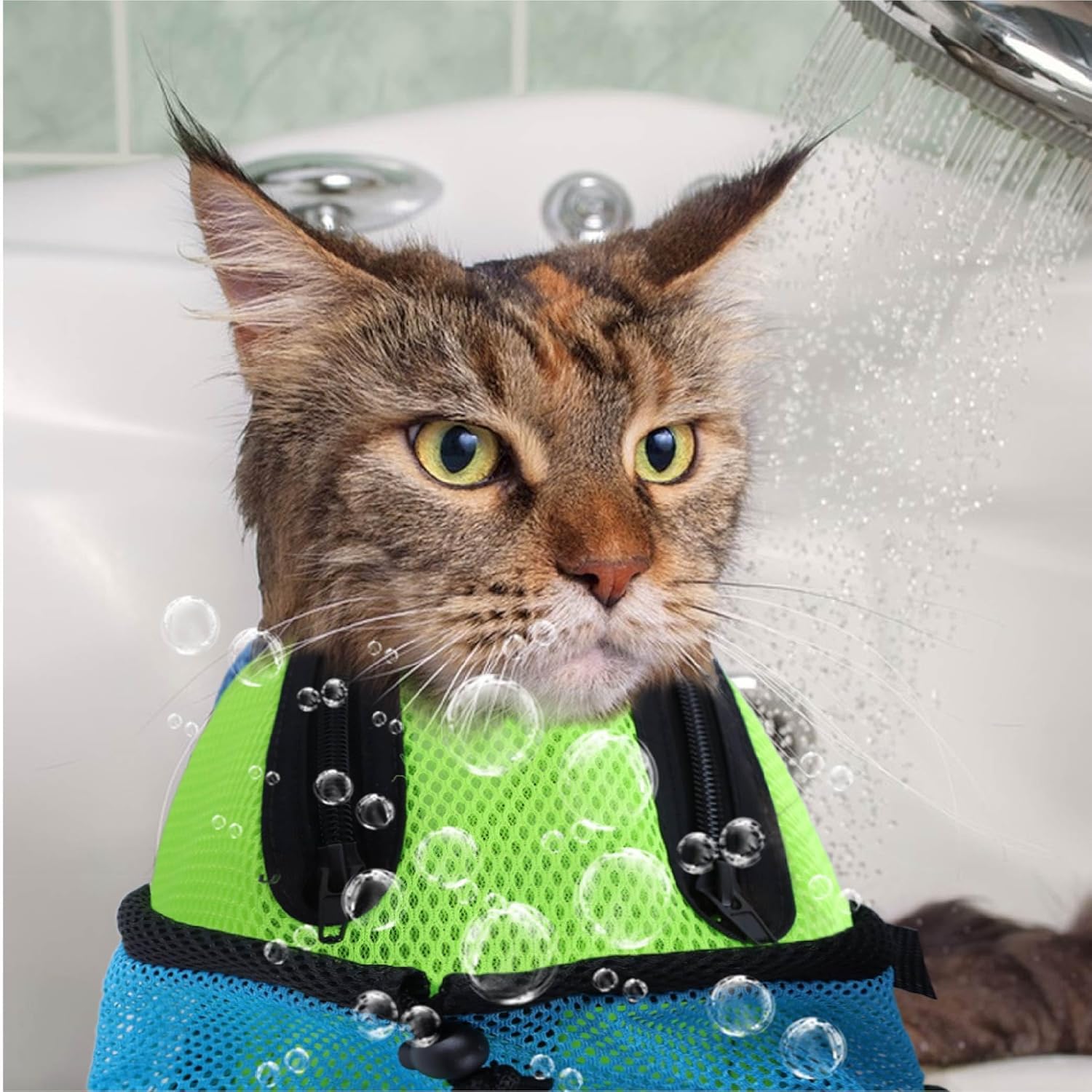 Awoof Cat Grooming Bag Adjustable Cat Bathing Bag Anti Scratch Bite Polyester Soft Durable Mesh Cat Shower Bag For Small Medium