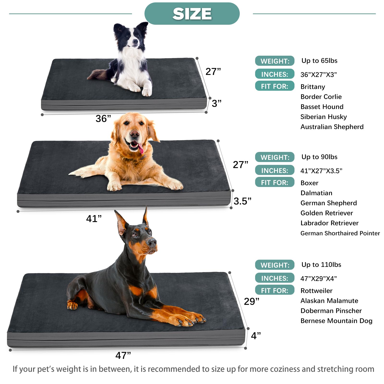 Waterproof Xxl Dog Beds Large Sized Dogs, Orthopedic Washable Crate Pad 48 Inch, Jumbo Xxlarge Foam Pet Bed With Removable Cover