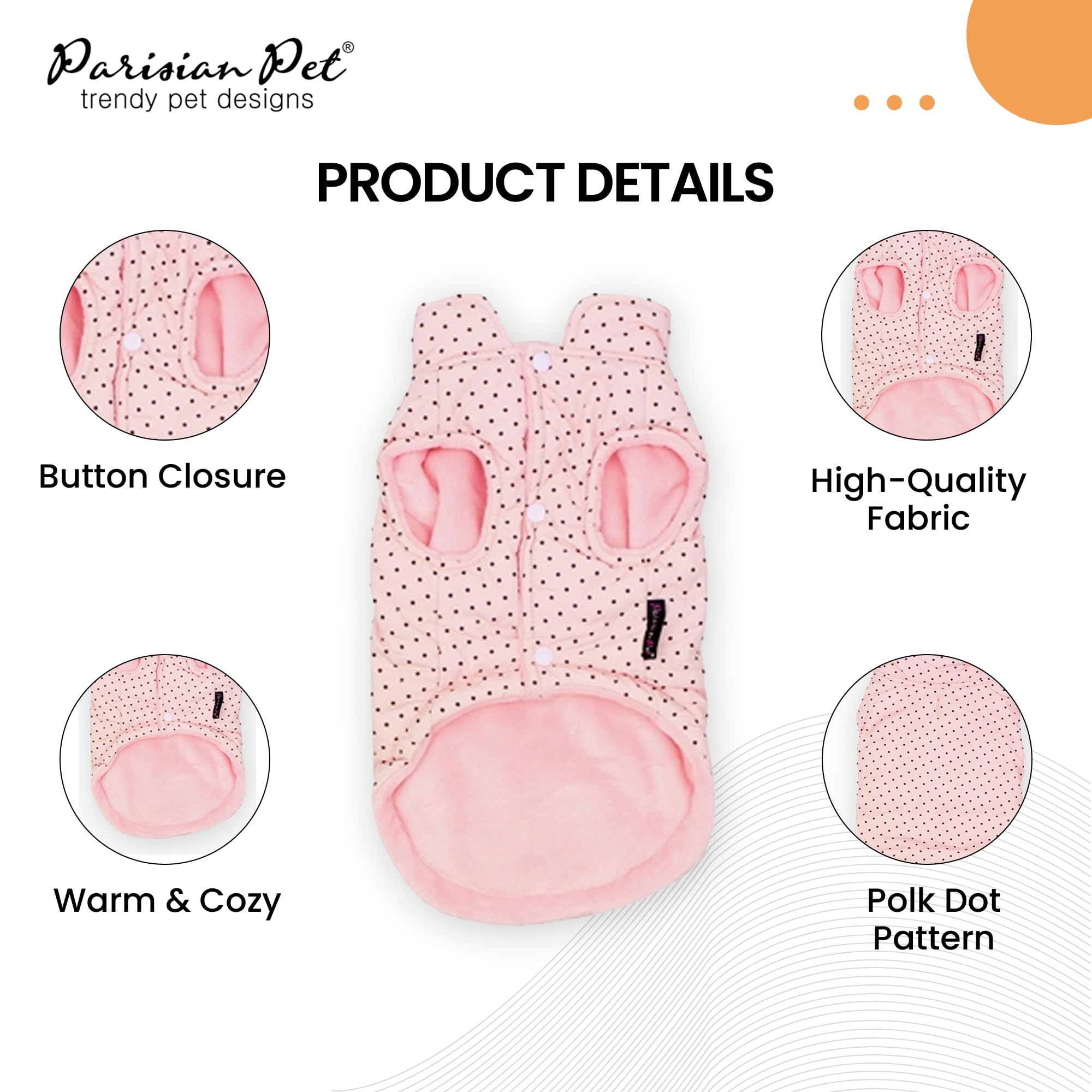 Parisian Pet Dog Jacket Pink Winter Coat Windproof, Warm Fleece Dog Vest Polka Dot Design For Large Dogs 2Xl