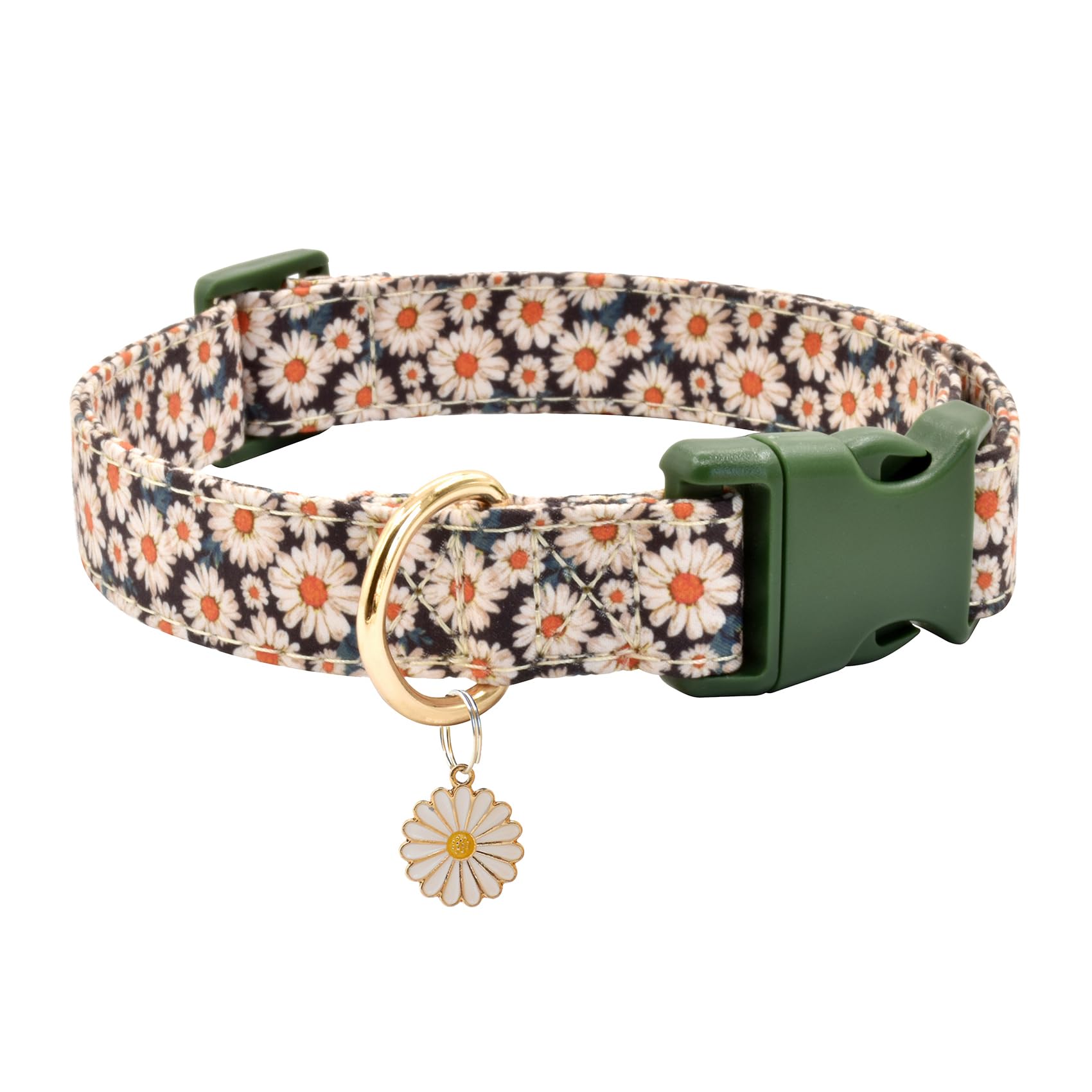 Flower Patterns Dog Collar With Accessories, Soft Cotton Dog Collars For Small Medium Large Female And Male Dog(Daisy M)
