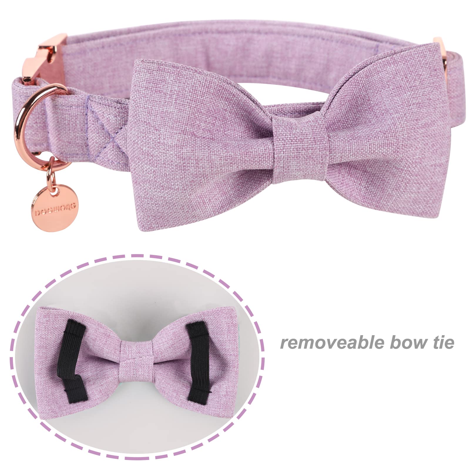 Dogwong Cotton Dog Collar With Bow, Purple Pet Collar Durable Adjustable Puppy Dog Collar For Small Medium Large Dogs