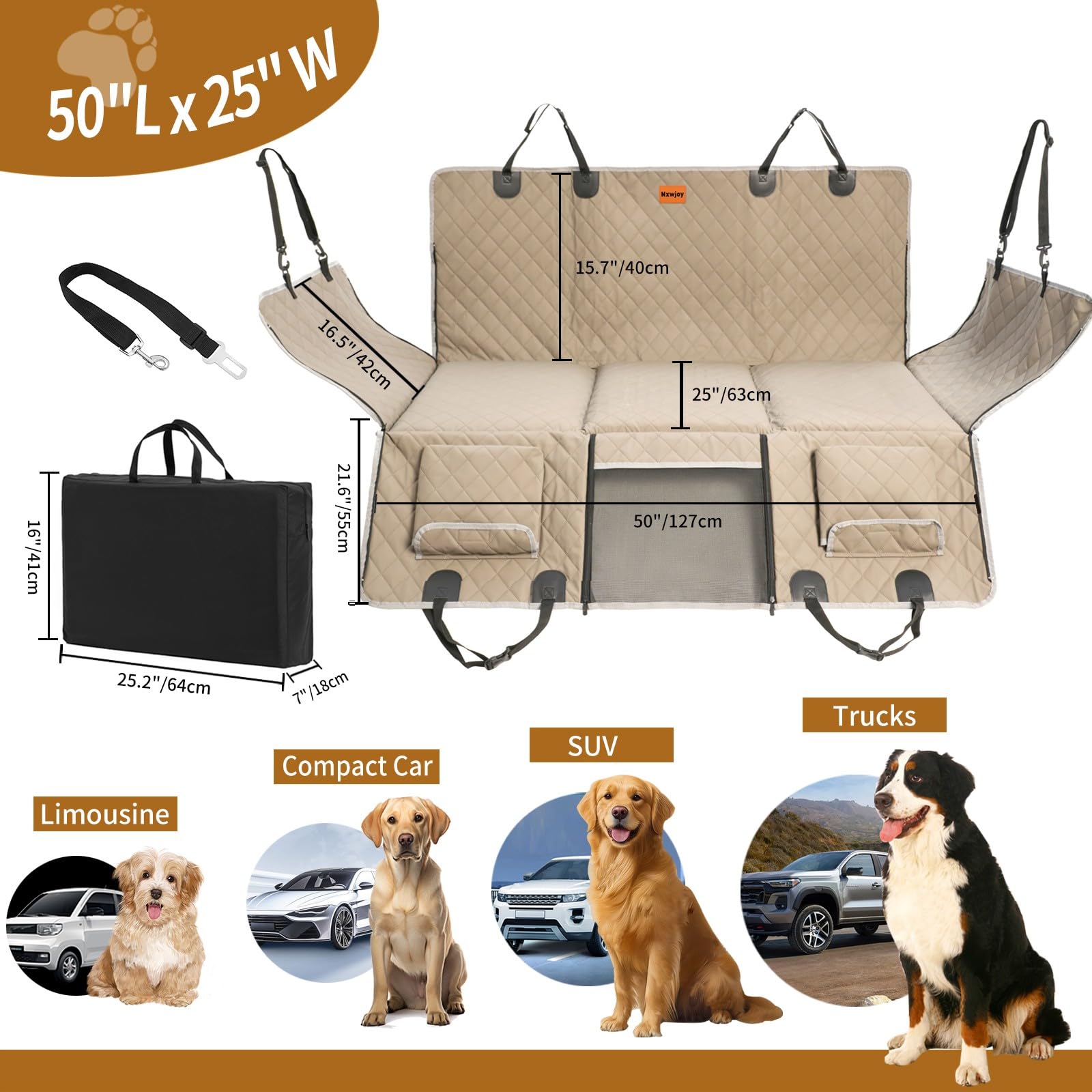 Nxwjoy Dog Seat Cover For Back Seat Pet Cover For Dogs Hard Bottom Extender Seat Cover Car Seat Protector Waterproof Dog Hammock