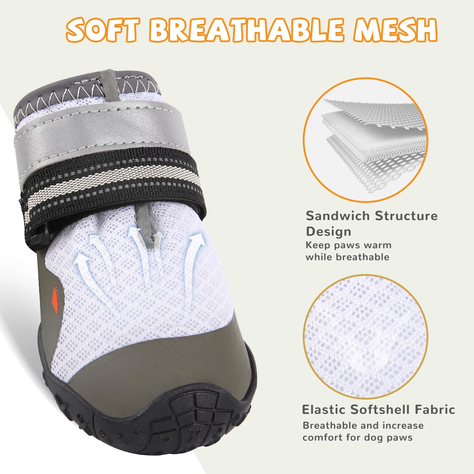Dog Shoes For Large Small Medium Dogs, Dog Boots & Paw Protectors To Prevent Licking, Anti-Slip Dog Booties With Reflective For