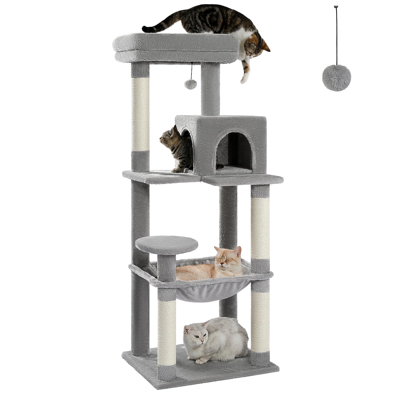 Muttros Cat Tree For Large Cats Adult With Metal Plush Big Hammock, 56.3'' Cat Tower With 2 Door Condo House, 6-Tier Cat Shelves