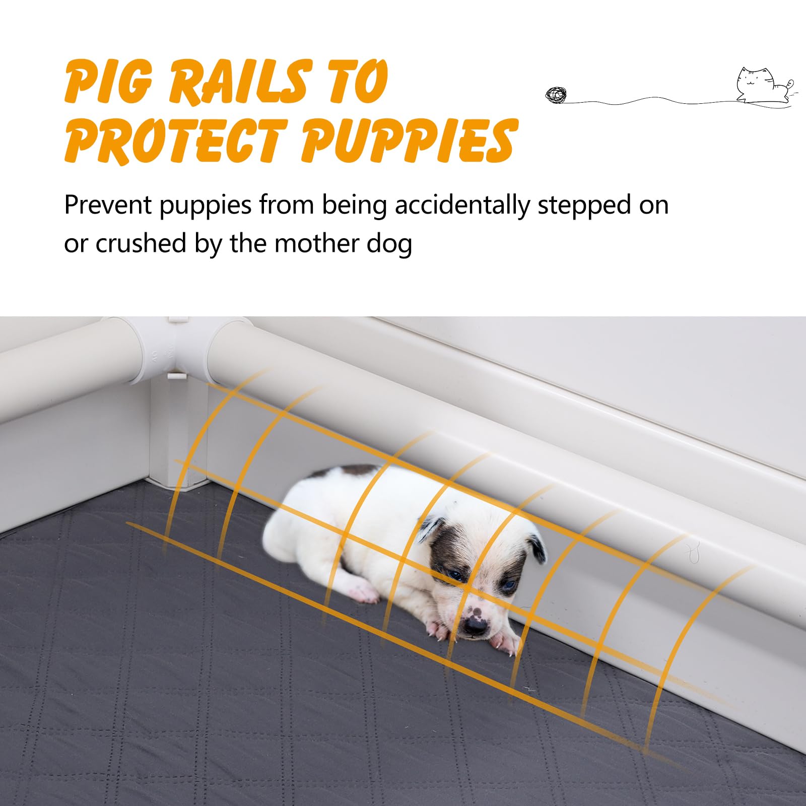 Whelping Box For Dogs And Puppies With Pig Rails And Waterproof Whelping Pad, 38  38  18In Puppies Playpen With Adjustable Heigh
