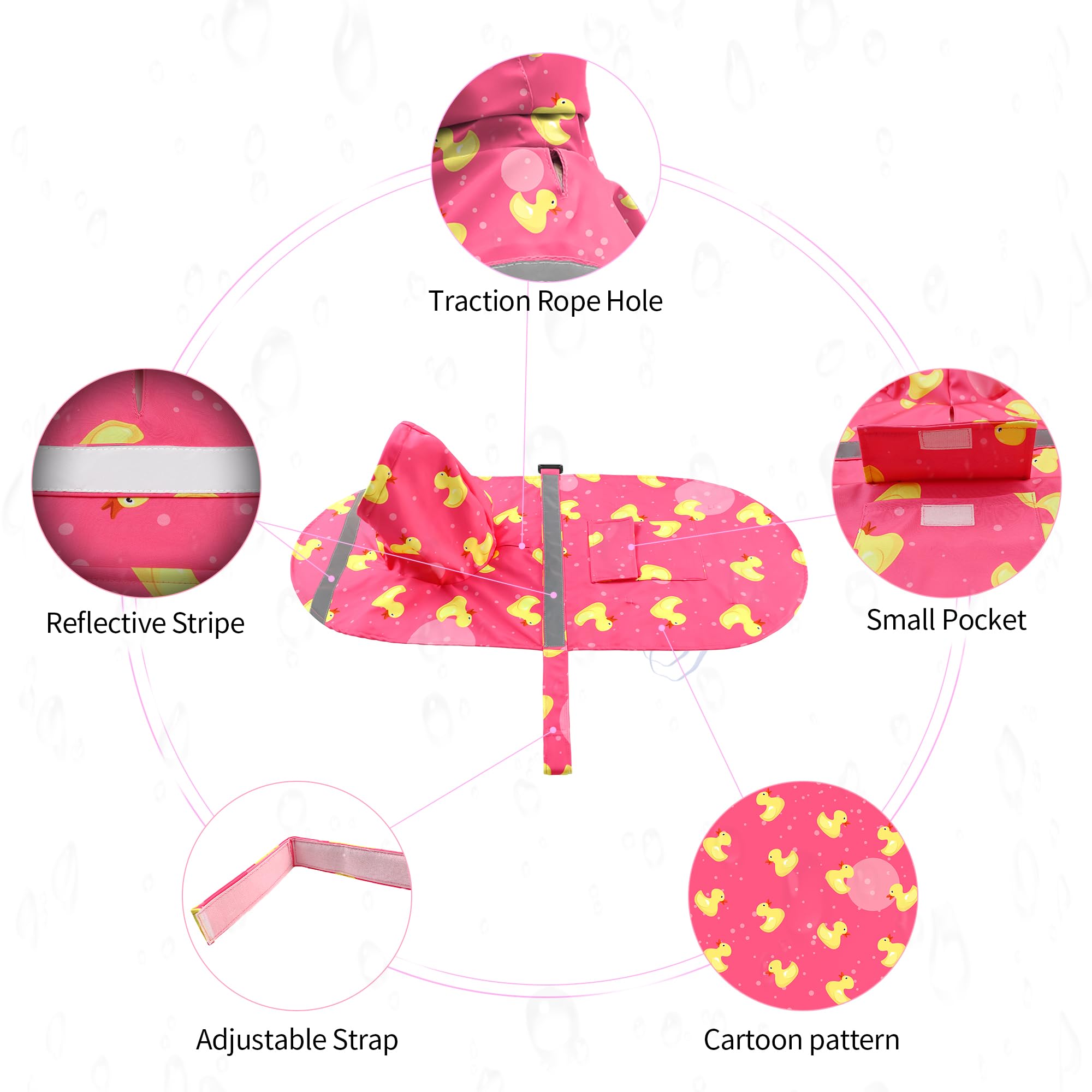 Nacoco Large Dog Raincoat Adjustable - Pet Rubber Ducks Yellow Water Proof Clothes Lightweight Rain Jacket Poncho Hoodies With S