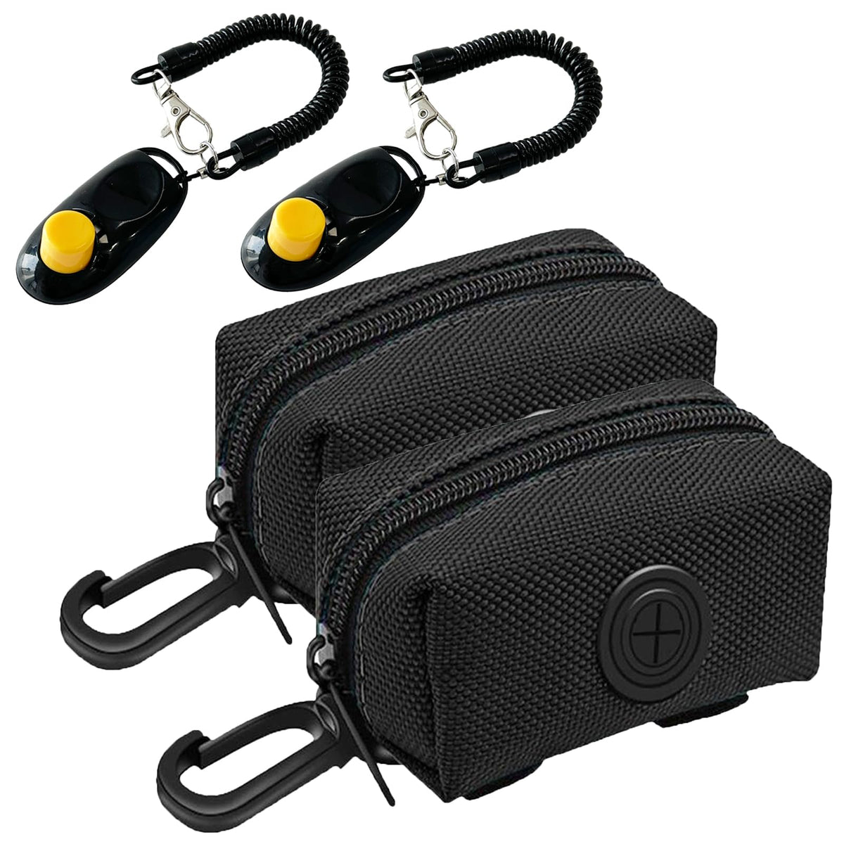 (2 Pack) Dog Poop Bag Holder For Leash Attachment - Waterproof Dispenser With Carabiner & 2 Pet Waste Bags & 2 Dog Training Clic
