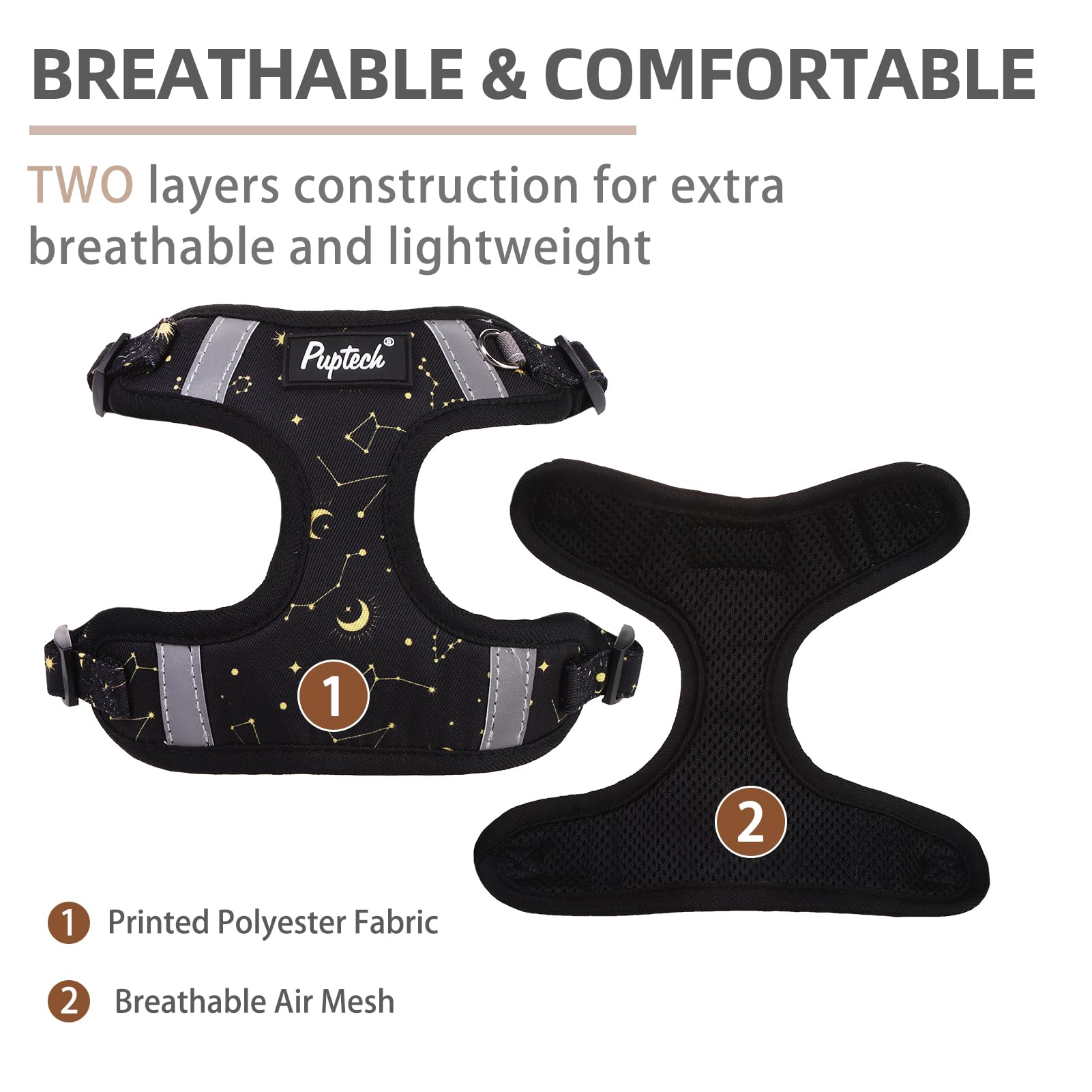 PUPTECK No Pull Dog Harness and Leash Set Reflective No Choke Step in Puppy Halter for XS Small and Medium Sized Dogs, Black, Pr