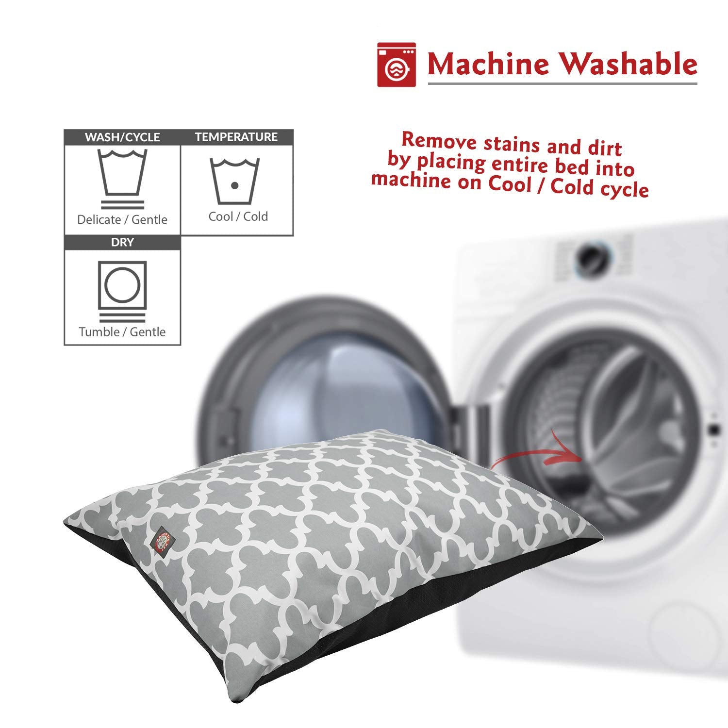 Majestic Pet Rectangle Large Dog Bed Washable – Non Slip Comfy Pet Bed – Dog Crate Bed Super Value Pillow Dog Bed – Dog Kennel Bed For Sleeping - Dog Bed Large Breed 46 X 35 Inch – Trellis Gray