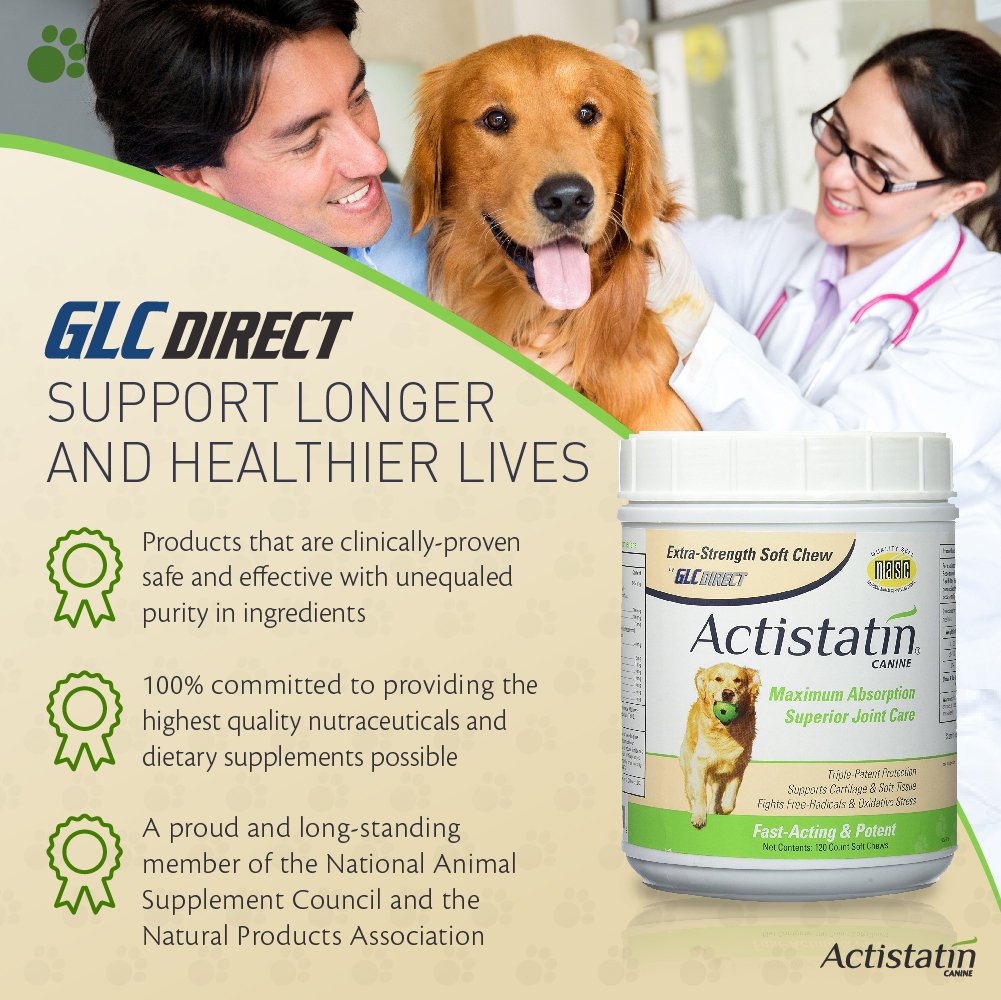 Actistatin Canine Large Dog Soft Chews, 120ct - Patented Extra-Strength Joint, Cartilage, Soft Tissue Supplement: Glucosamine, C