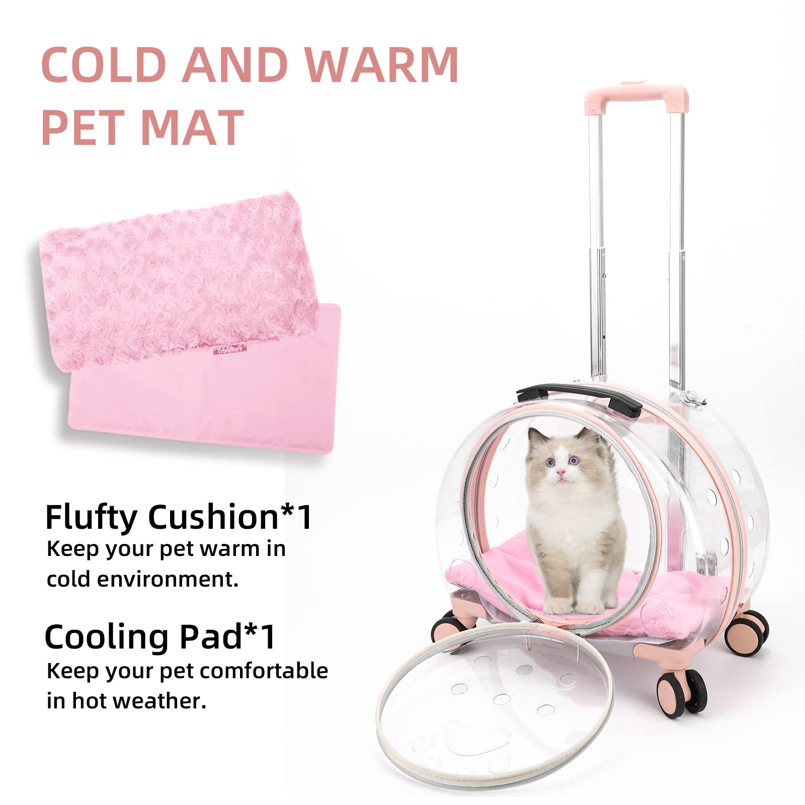 Triplehare Transparent & Fully Breathable Pet Carrier Backpack With Trolley Wheels For Dogs, Cats, Parrots Or Bunnies, Multiple