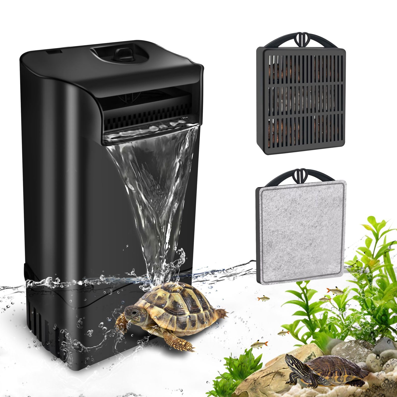 GOZILLA Turtle Tank Filter 8W 148GPH Adjustable Water Flow, Aquarium Filter for Low Water Level Tank, Turtle Filter Quiet Waterf