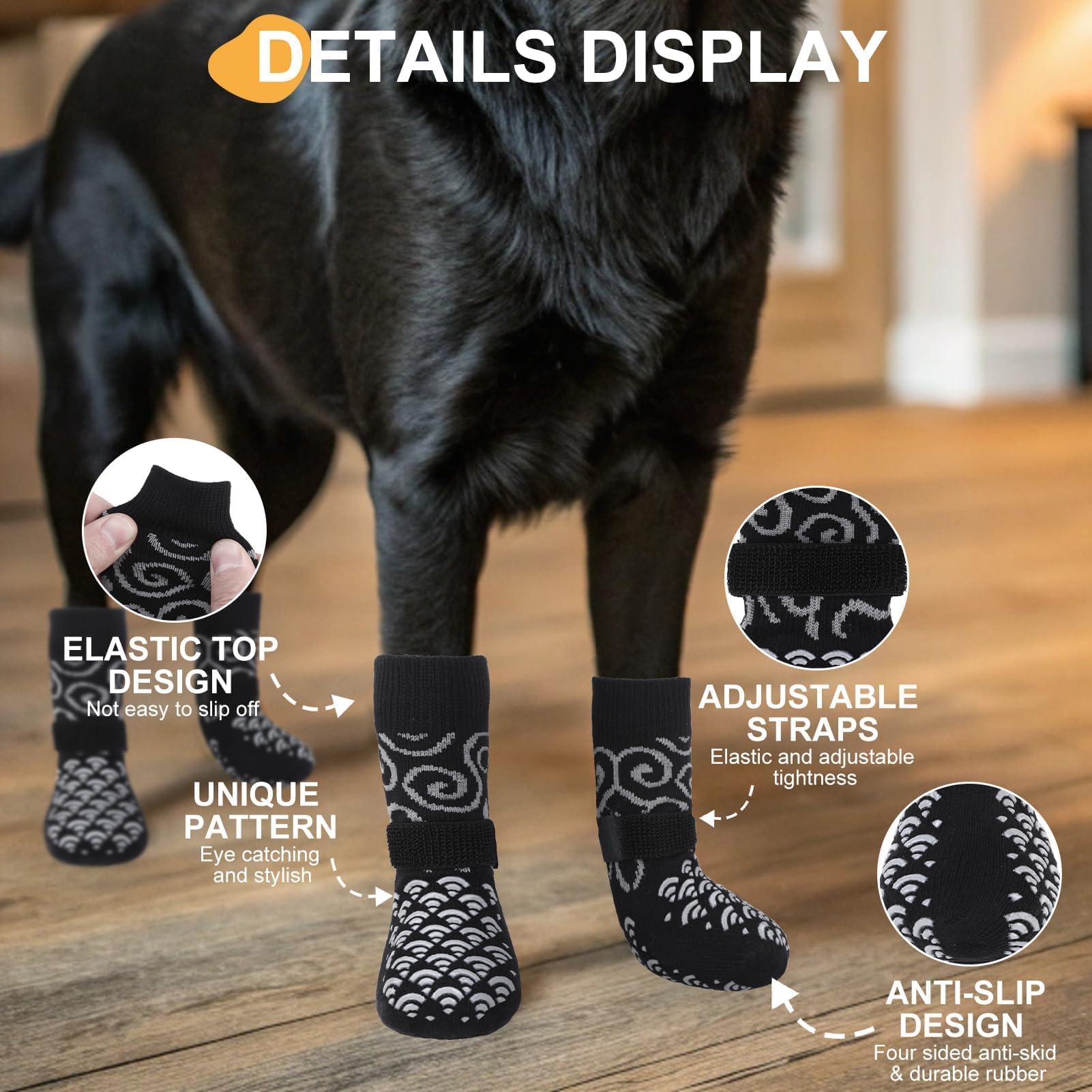 K9Meme Anti Slip Dog Socks With Four Sides Grips For Hardwood Floors, Extra Traction Control No Twist - Dog Shoes Paw Protector