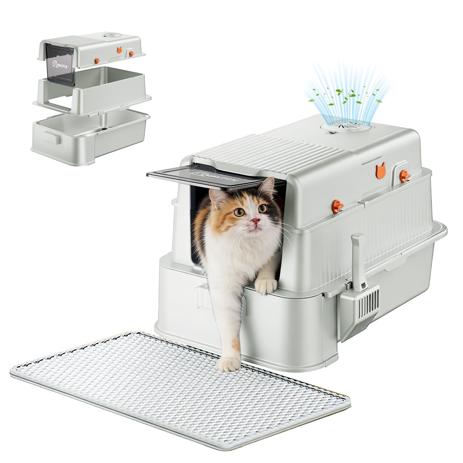 XXL Stainless Steel Cat Litter Box with Lid & Scoop - Easy Cleaning Cat Litter Box, Durable & Rust-Proof, Gift for Cat Owners (O
