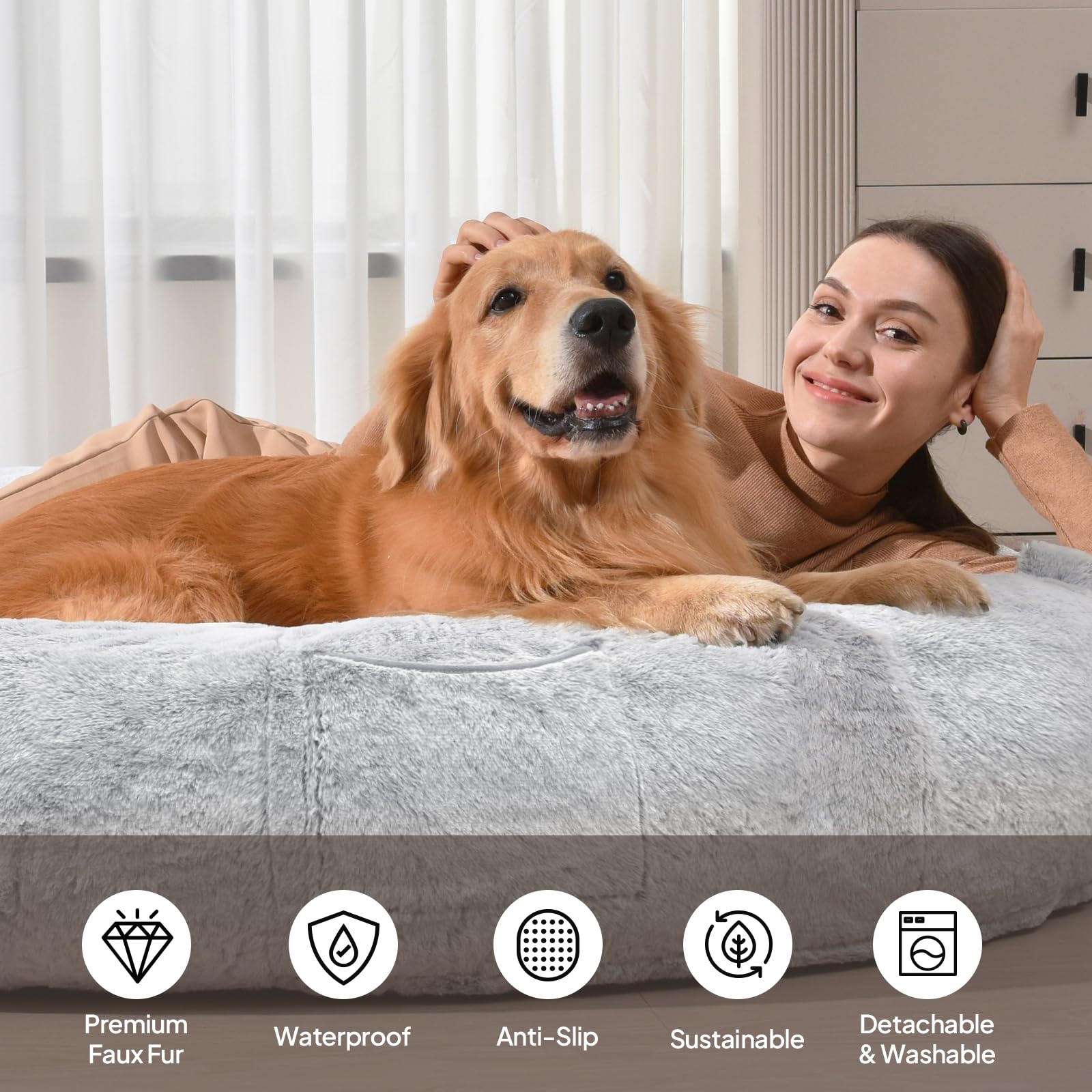 Human Dog Bed For People Large - Bean Bag Adult Size Giant Extra Sized For Kid Waterproof And Washable Anti-Slip Grey 74'X50'X