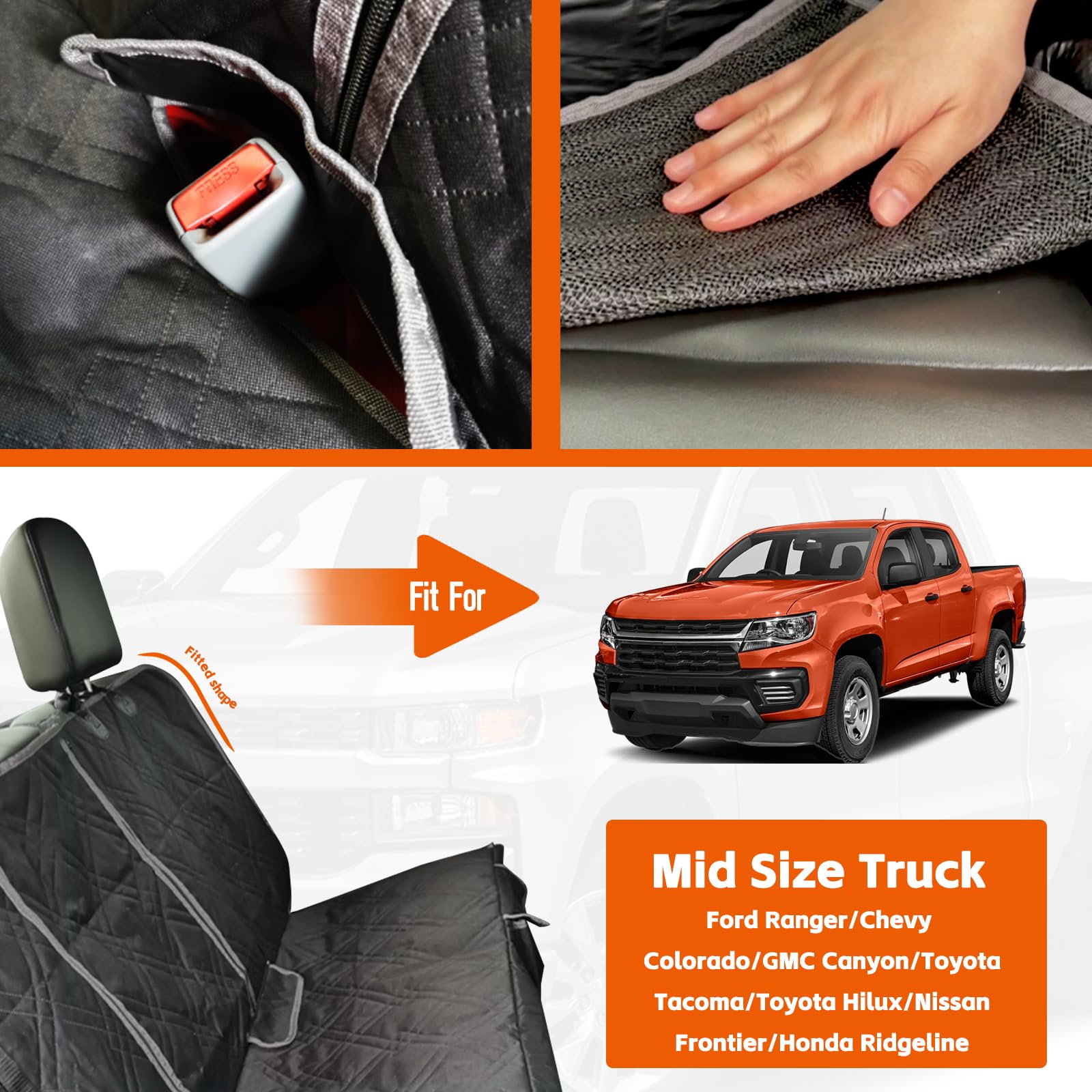 Kistrba Dog Car Seat Cover For Mid-Size Truck, Compatible With Toyota Tacoma/Hilux, Ford Ranger, Chevy Colorado/Gmc Canyon, Niss