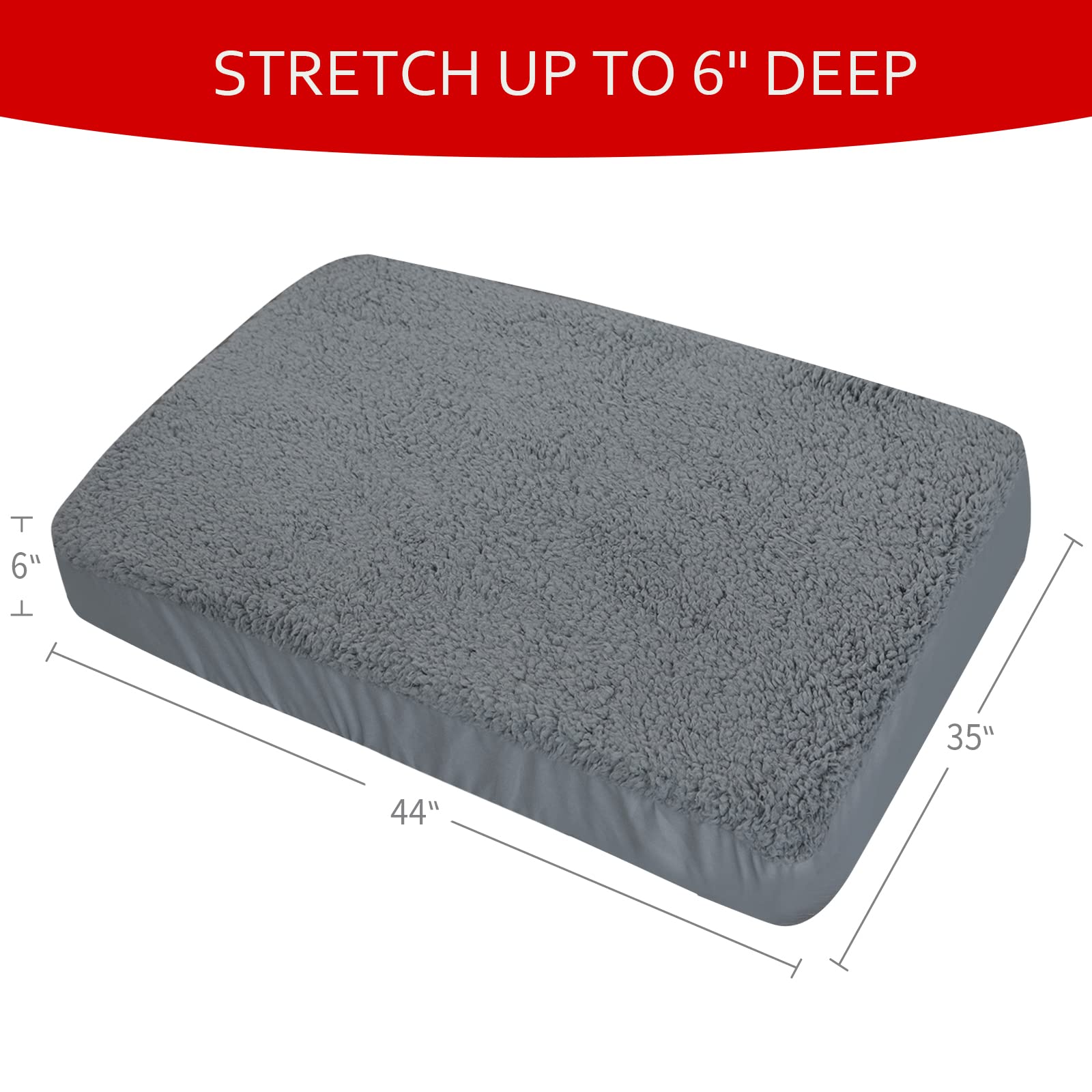 Dog Bed Covers Soft Plush Replacement Washable, Waterproof Dog Bed Liner Grey, Dog Mattress Cover, Pet Bed Cover 44X35 Inches, For Dog/Cat, Cover Only