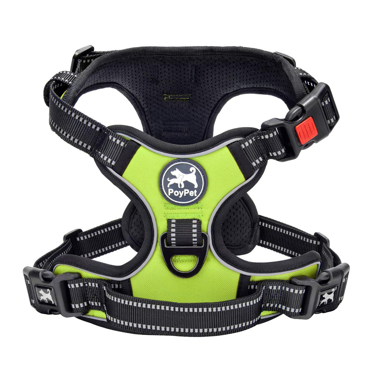 Poypet No Pull Dog Harness, No Choke Front Clip Dog Reflective Harness, Adjustable Soft Padded Pet Vest With Easy Control Handle For Small To Large Dogs(Green,L)