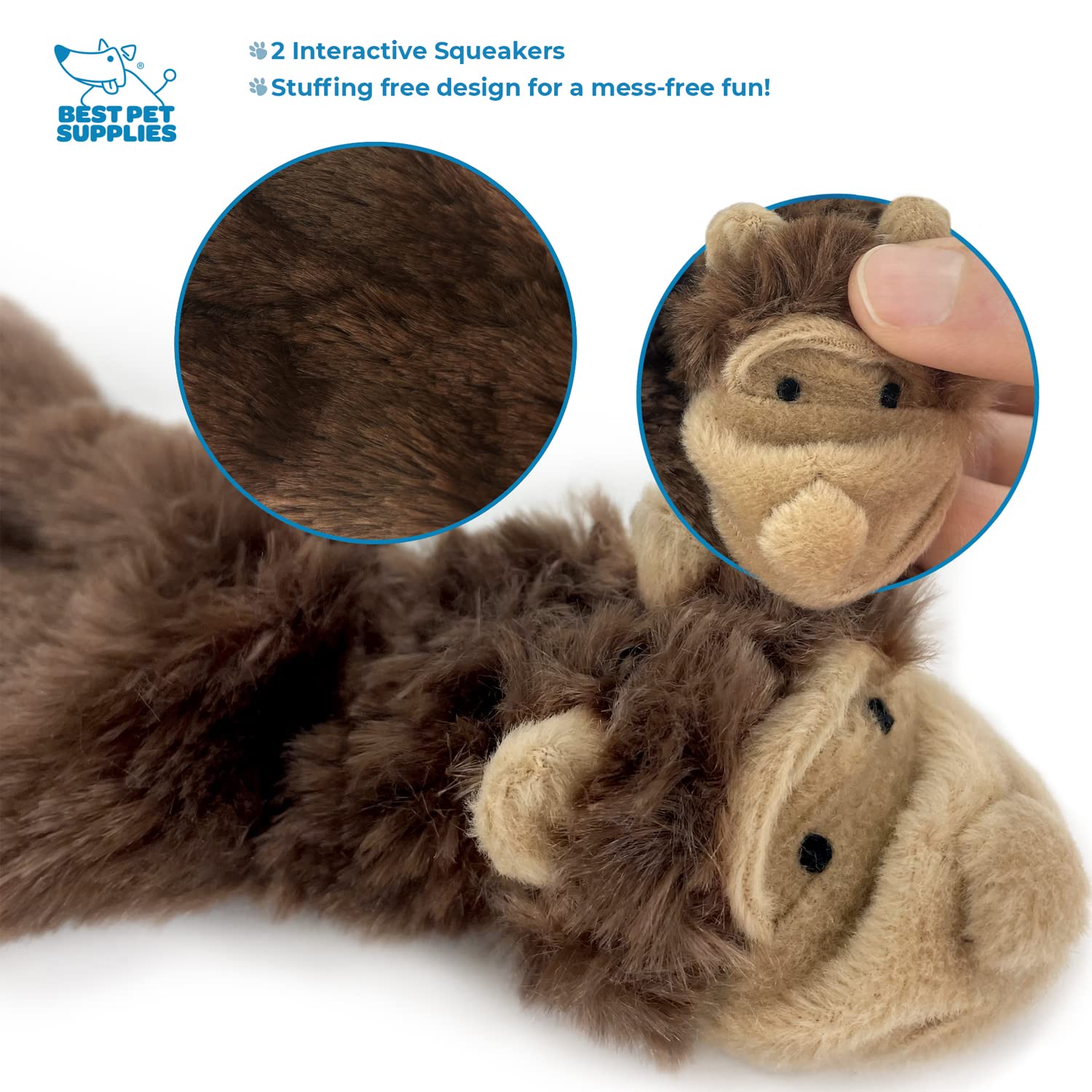 Best Pet Supplies 2-In-1 Stuffless Squeaky Dog Toys With Soft, Durable Fabric For Small, Medium, And Large Pets, No Stuffing For Indoor Play, Supports Active Biting And Play - Monkey, Squirrel, Small