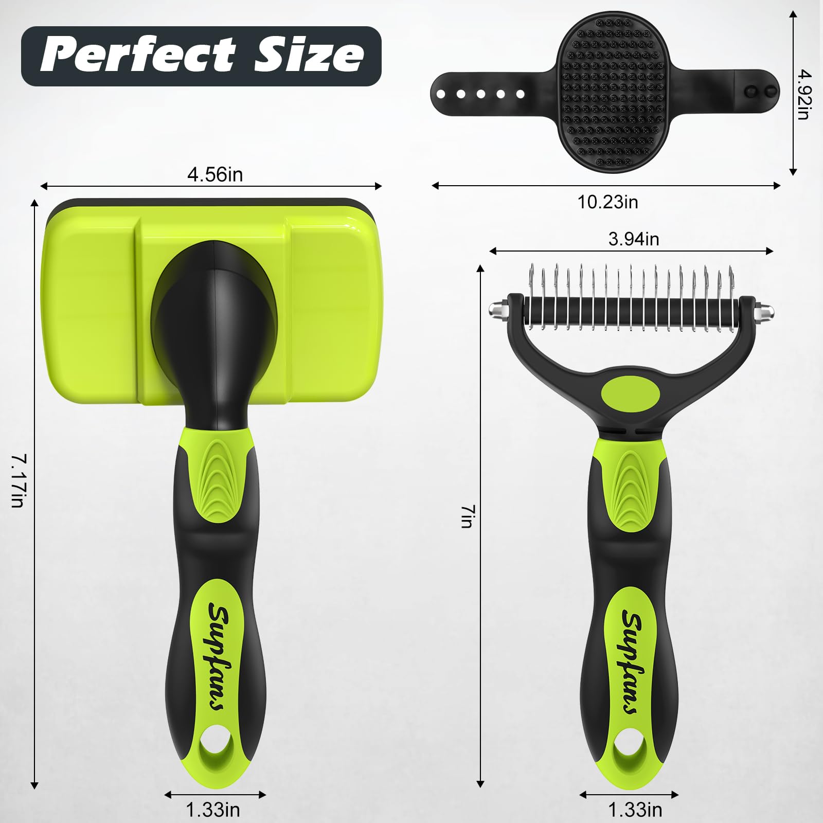 3Pcs Dog Grooming Kit - Deshedding Brush, Slicker Brush, Bath Brush And Comb For Pet Supplies (Green Black)