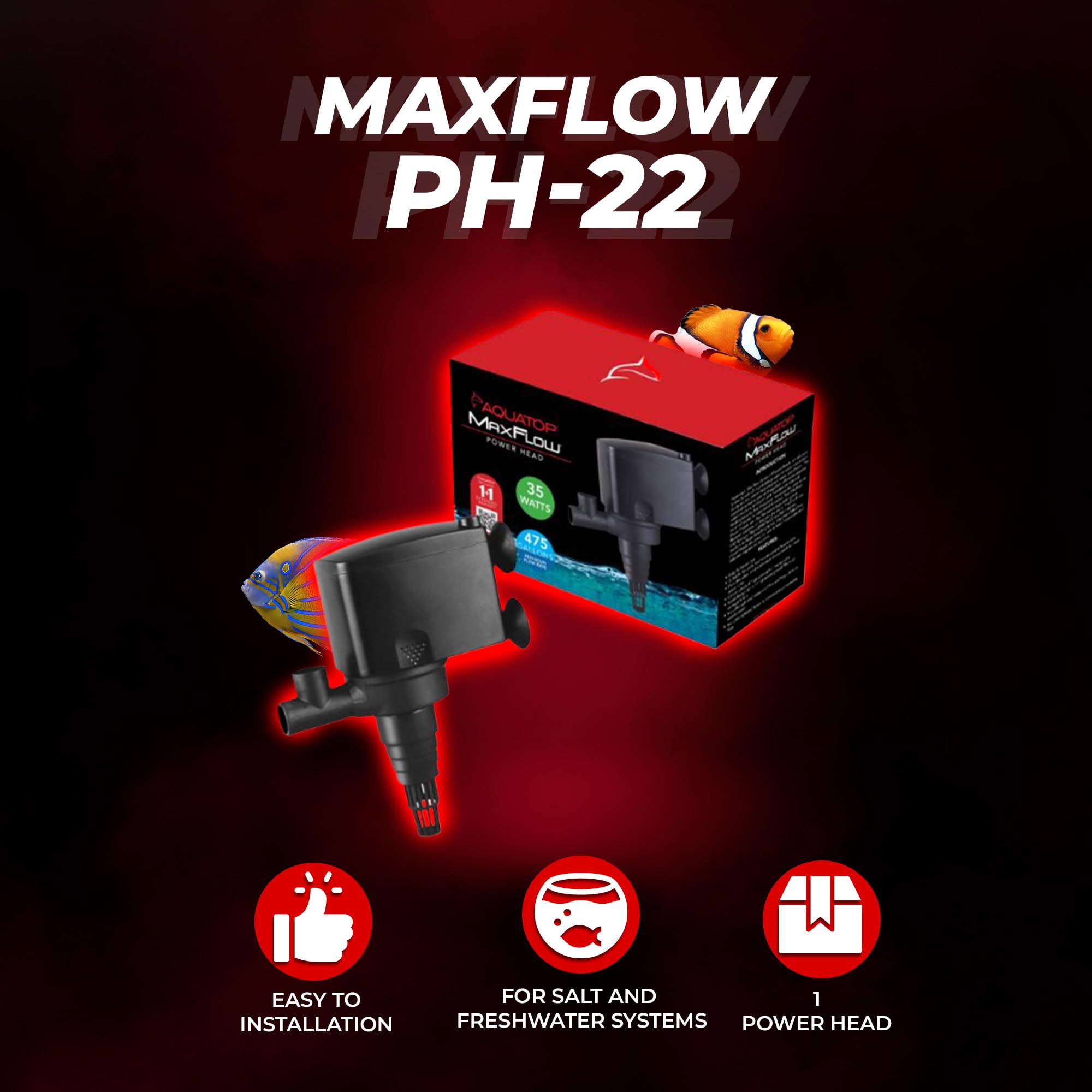 Aquatop Maxflow Submersible Aquarium Power Head - Ideal For Freshwater And Saltwater Environments - High-Impact Abs For Durability
