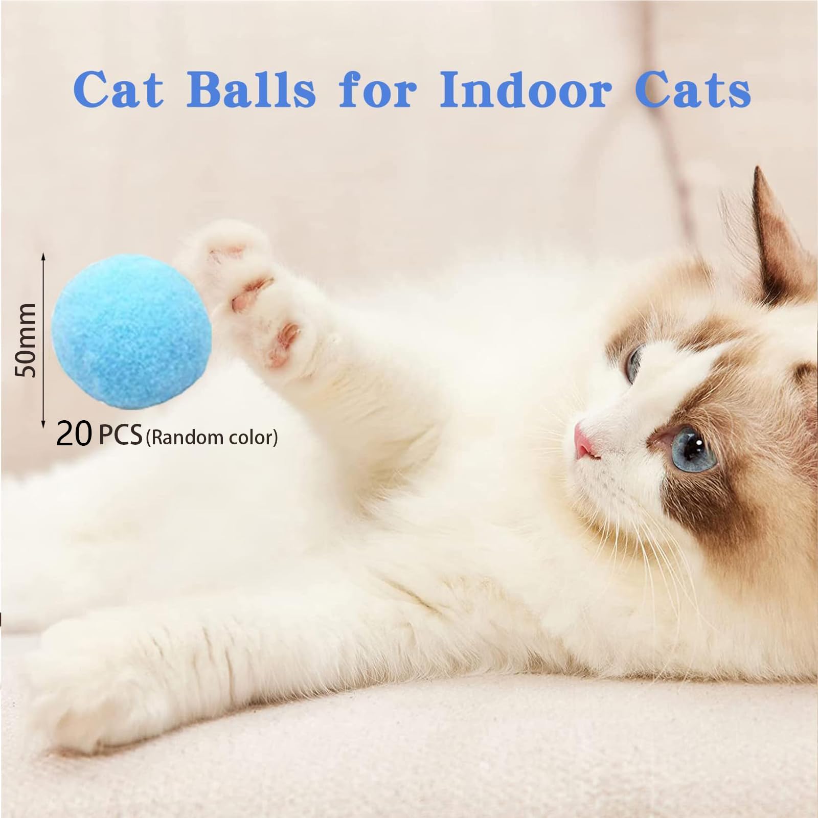 Thxutm Cat Toy Balls, 20Pcs Premium Soft Pom Pom Balls For Kittens, 1,9'' Funny Interactive Cat Pompom Toys For Bored Indoor Cat