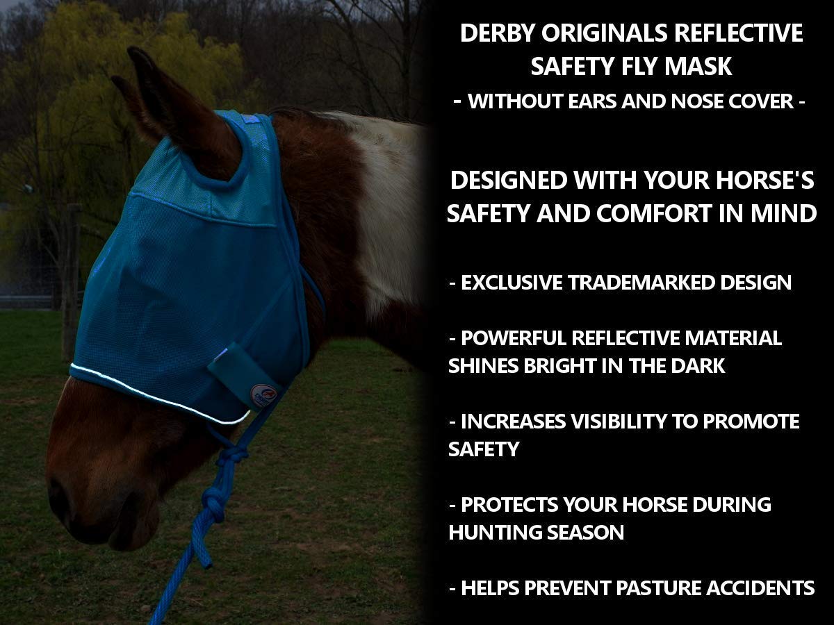 Derby Originals Reflective Mesh Fly Mask with 1 Year Warranty No Ears or Nose Cover,Summer Blue,Large (Full/Average),72-7107SB-L
