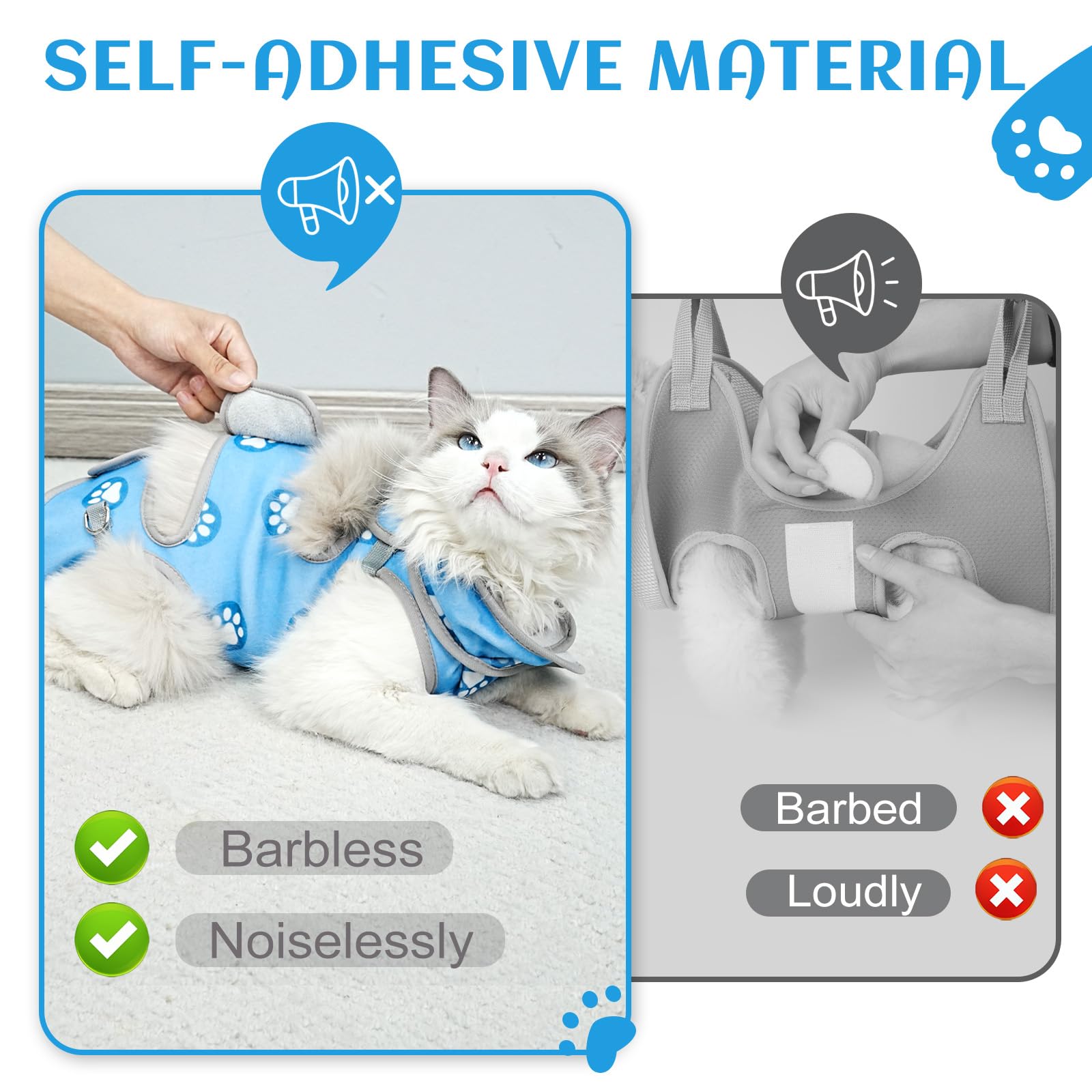 Supet Cat Grooming Hammock, Self-Adhesive Cat Nail Clipper Hammock, Soft Fabric Cat Wrap For Cutting Nails, Quickly Calm Down Fo
