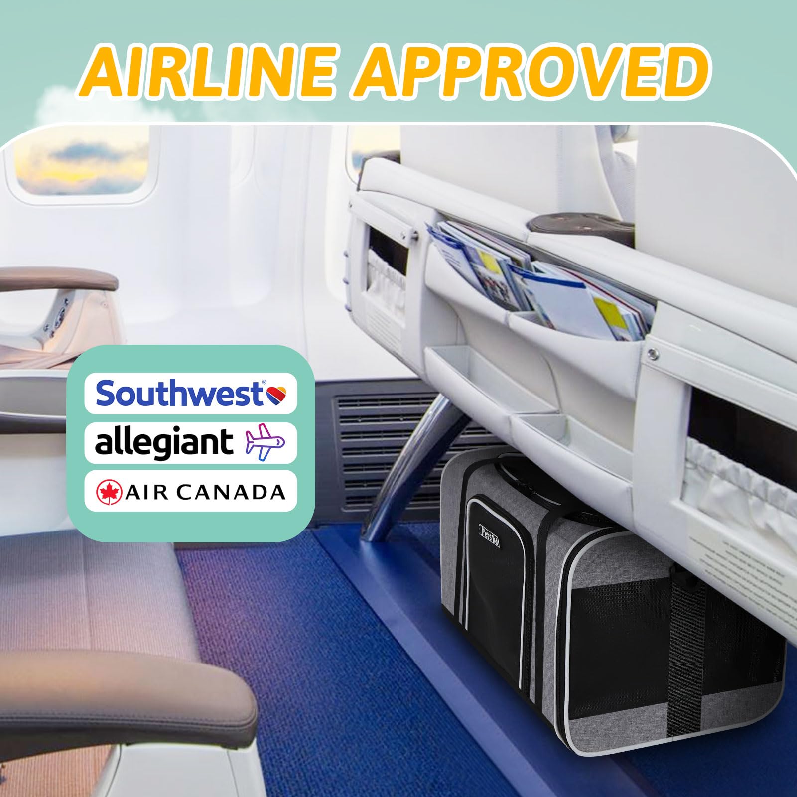 Petskd Pet Carrier 17X13X9.5 Southwest Airline Approved,Pet Travel Carrier Bag For Small Cats And Dogs, Soft Dog Carrier For 1-15 Lbs Pets,Dog Cat Carrier With Safety Lock Zipper (Grey)