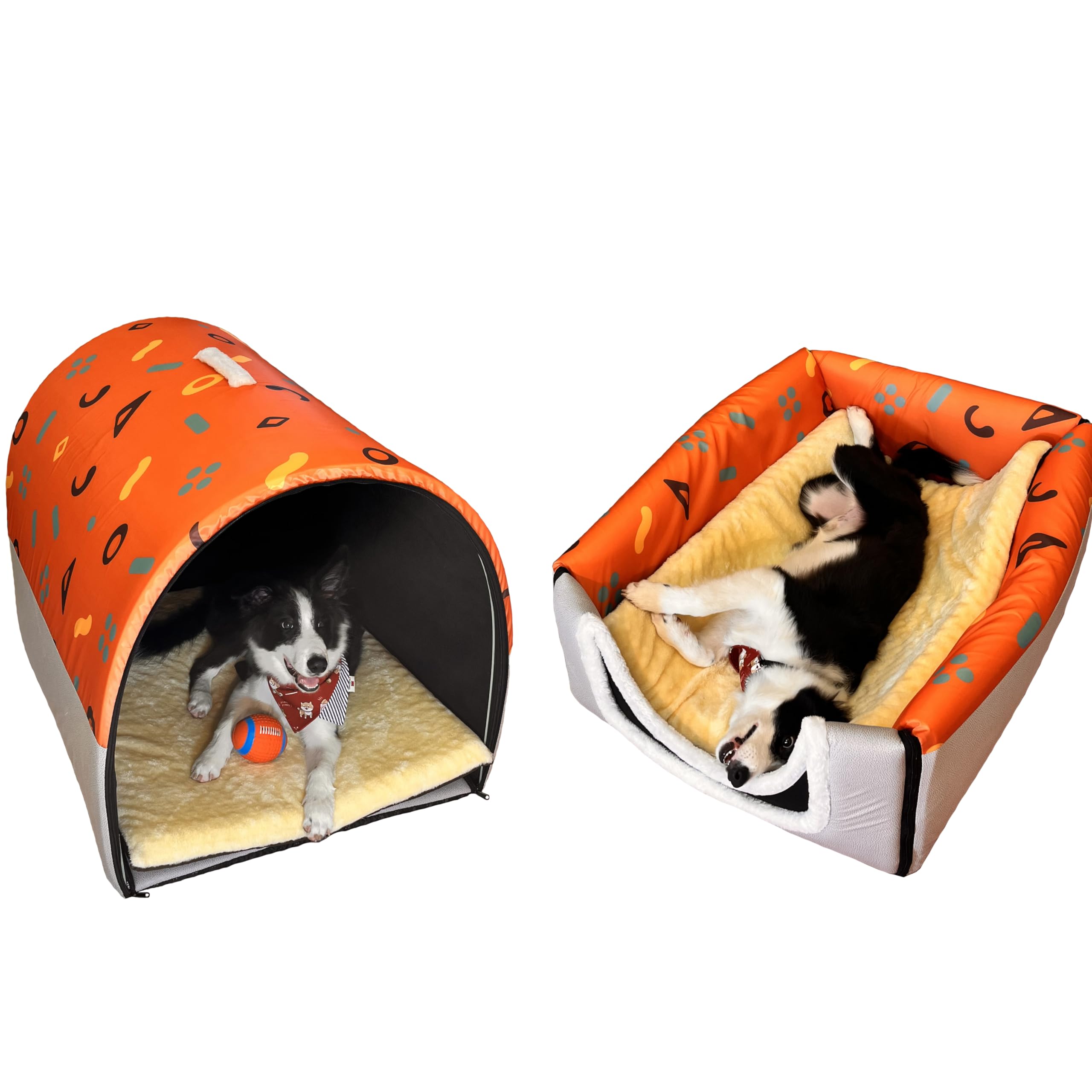 Dog Bed Or Cat Bed,2 Ways To Use,Indoor Pet House With Fluffy Mat,Removable And Washable Cover,Splash-Proof House And Non-Slip B