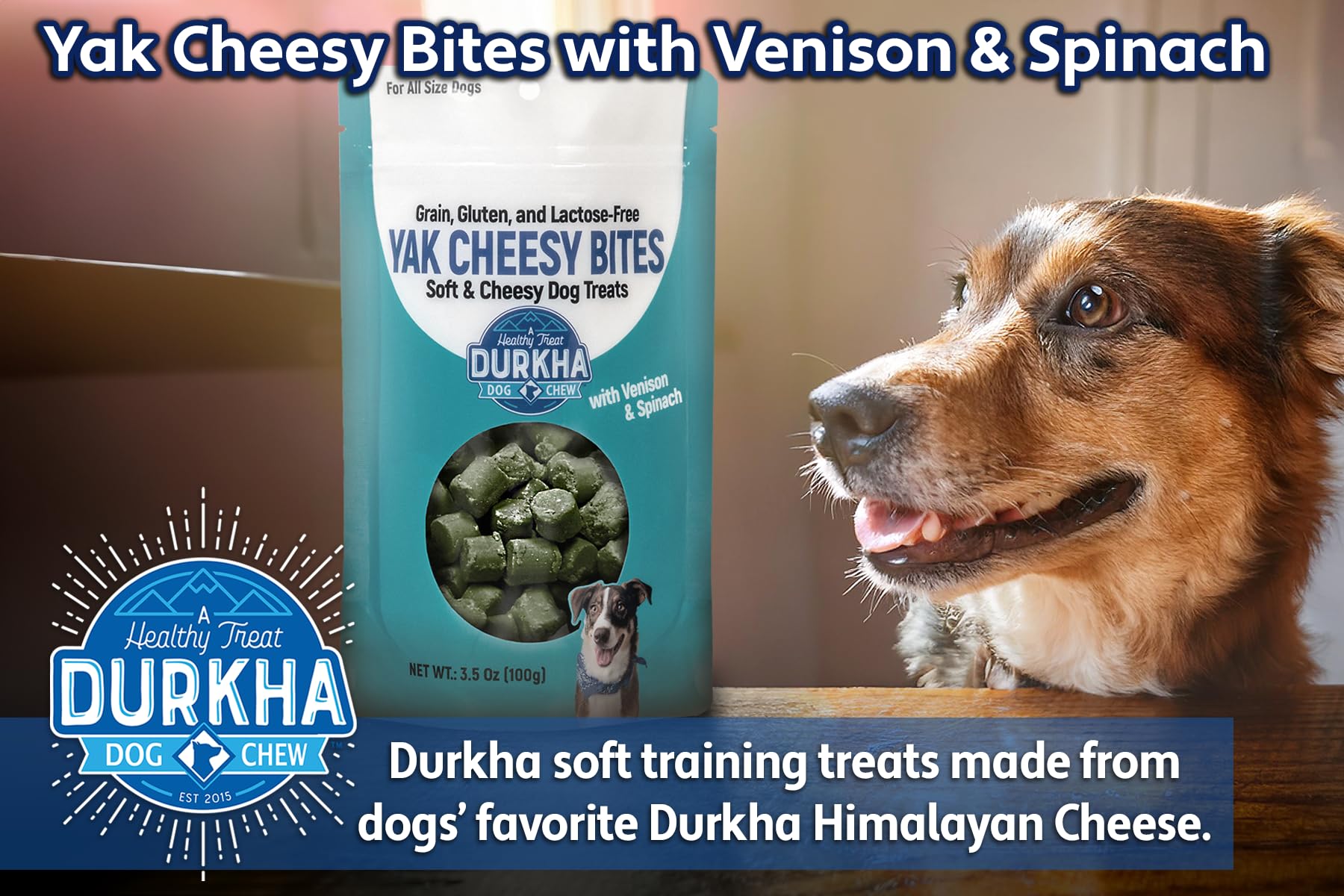Durkha Soft Training Treats - Himalayan Yak Cheese with Venison and Spinach, Moist, Nutritious, and Perfect for Training and Rew