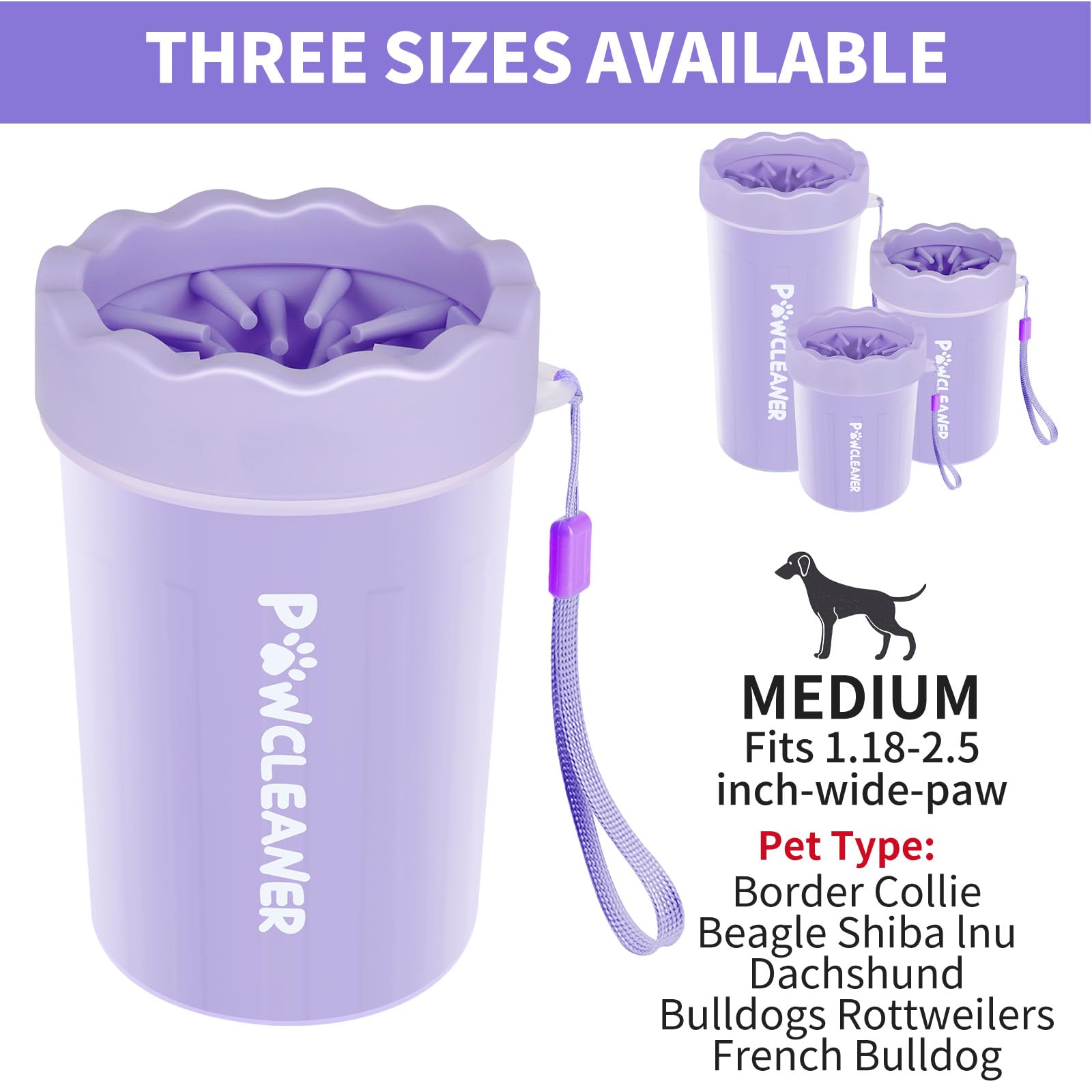 Dog Paw Cleaner For Dogs, (With 3Pcs Absorbent Towels & Adjustable Bath Brush) Dog Paw Washer, Pet Foot Cleaner (Purple, Medium)